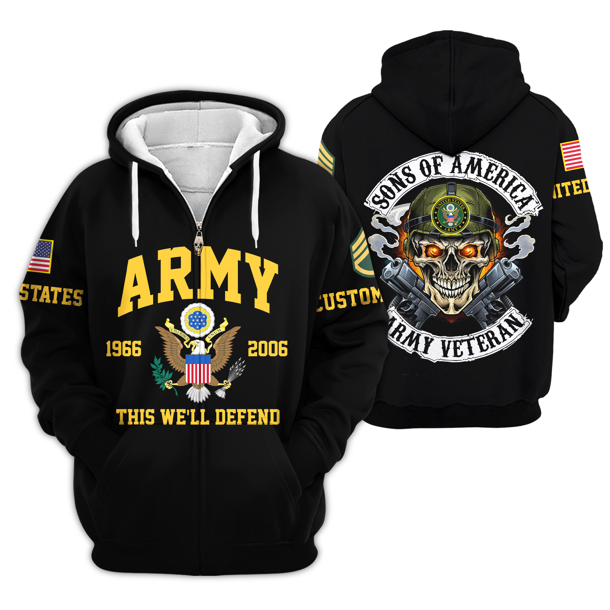 Premium Custom US Army Zip Up Hoodie VPVC609271, Gifts For Army Veteran, Gifts For Veterans Day