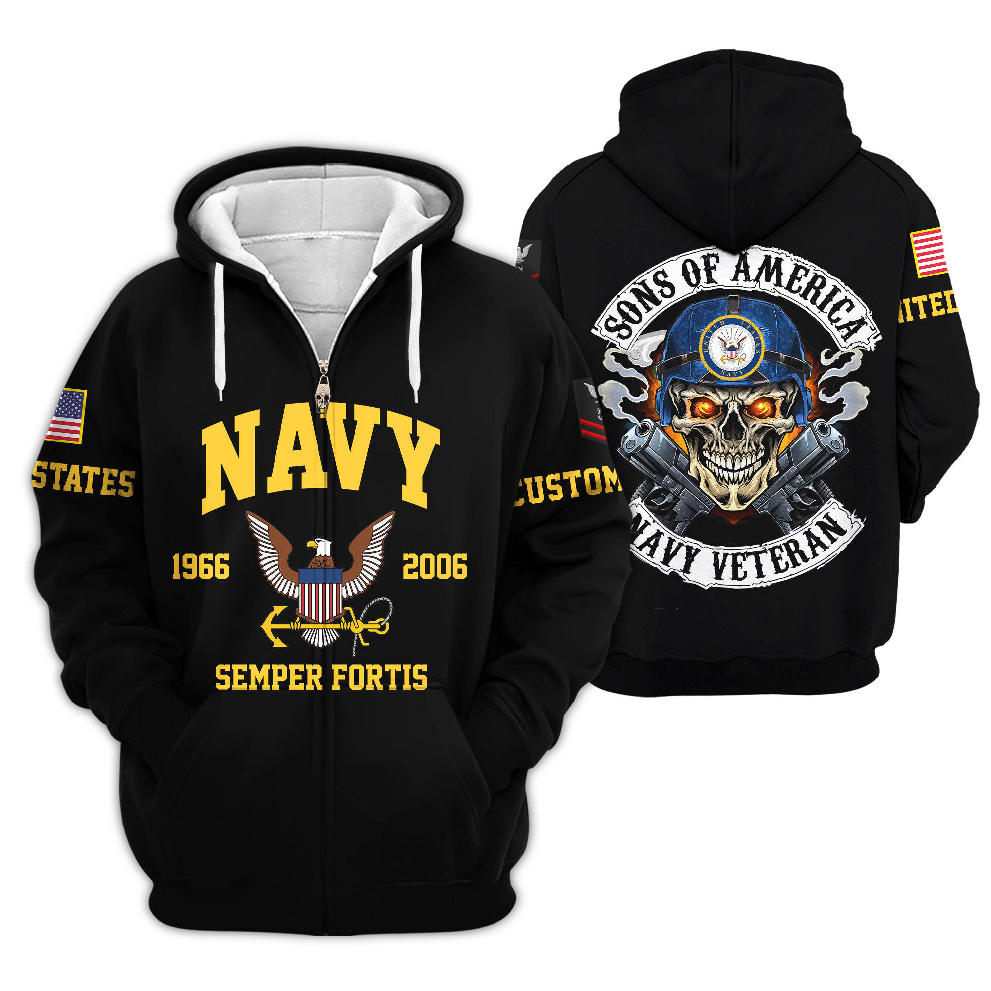 Premium Custom US Navy Zip Up Hoodie VPVC609272, Gifts For Navy Veteran, Gifts For Veterans Day
