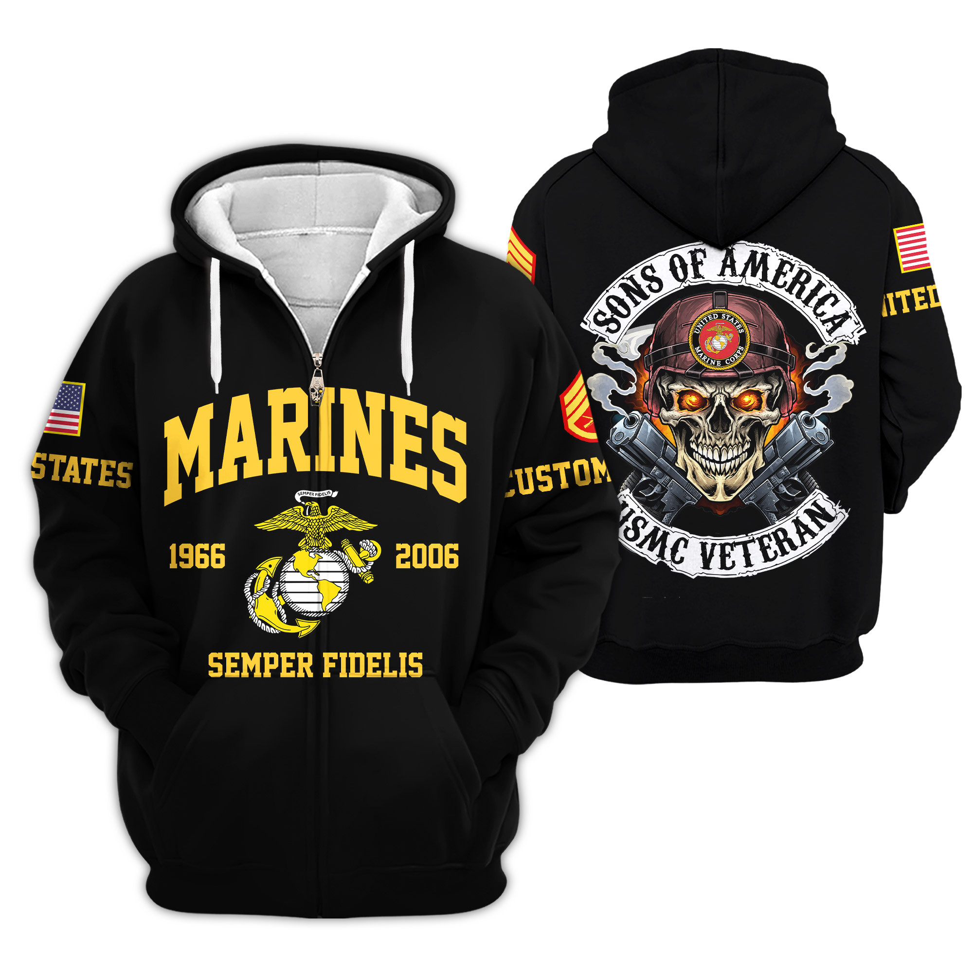 Premium Custom USMC Zip Up Hoodie VPVC609273, Gifts For Marine Veteran, Gifts For Veterans Day