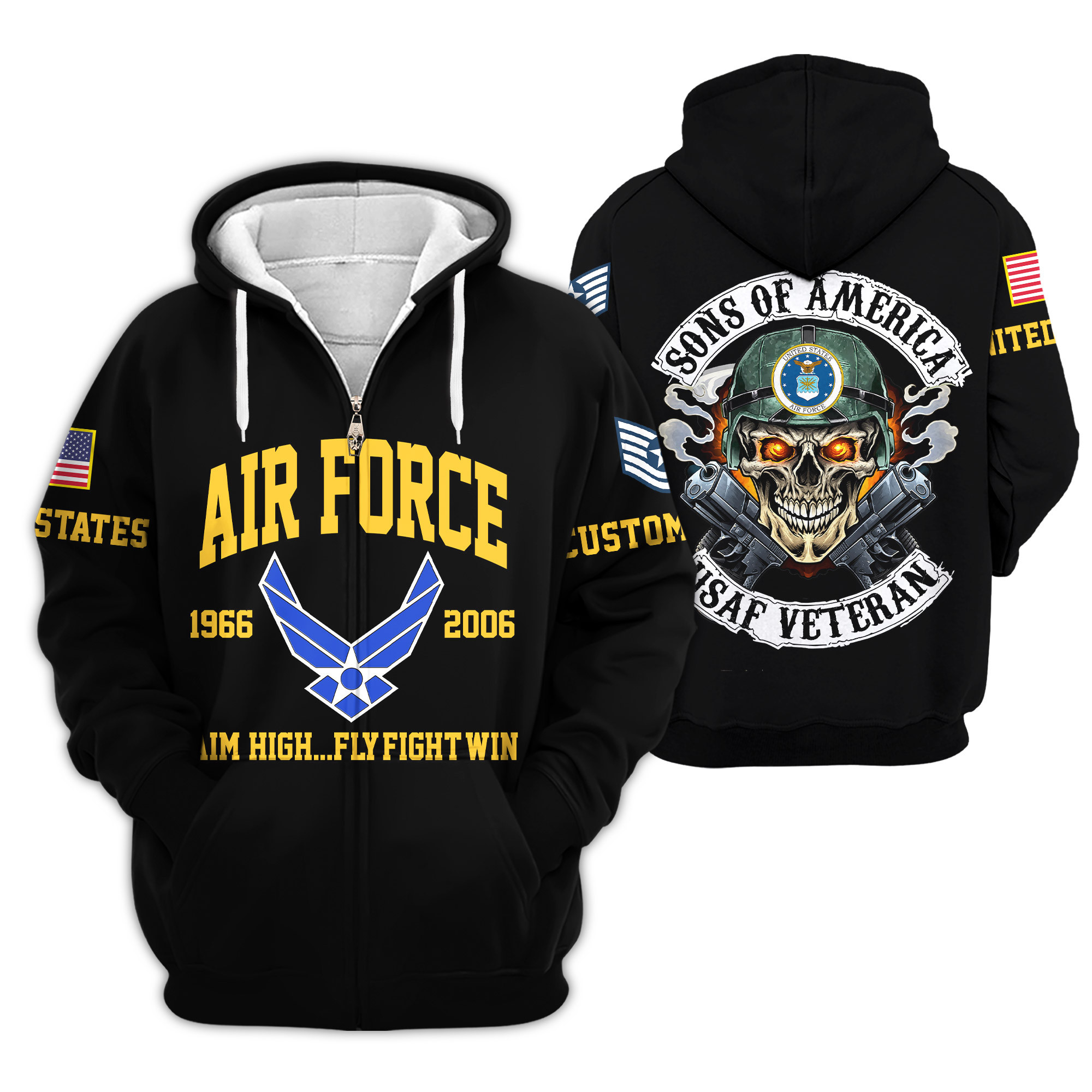 Premium Custom USAF Zip Up Hoodie VPVC609274, Gifts For Air Force Veteran, Gifts For Veterans Day