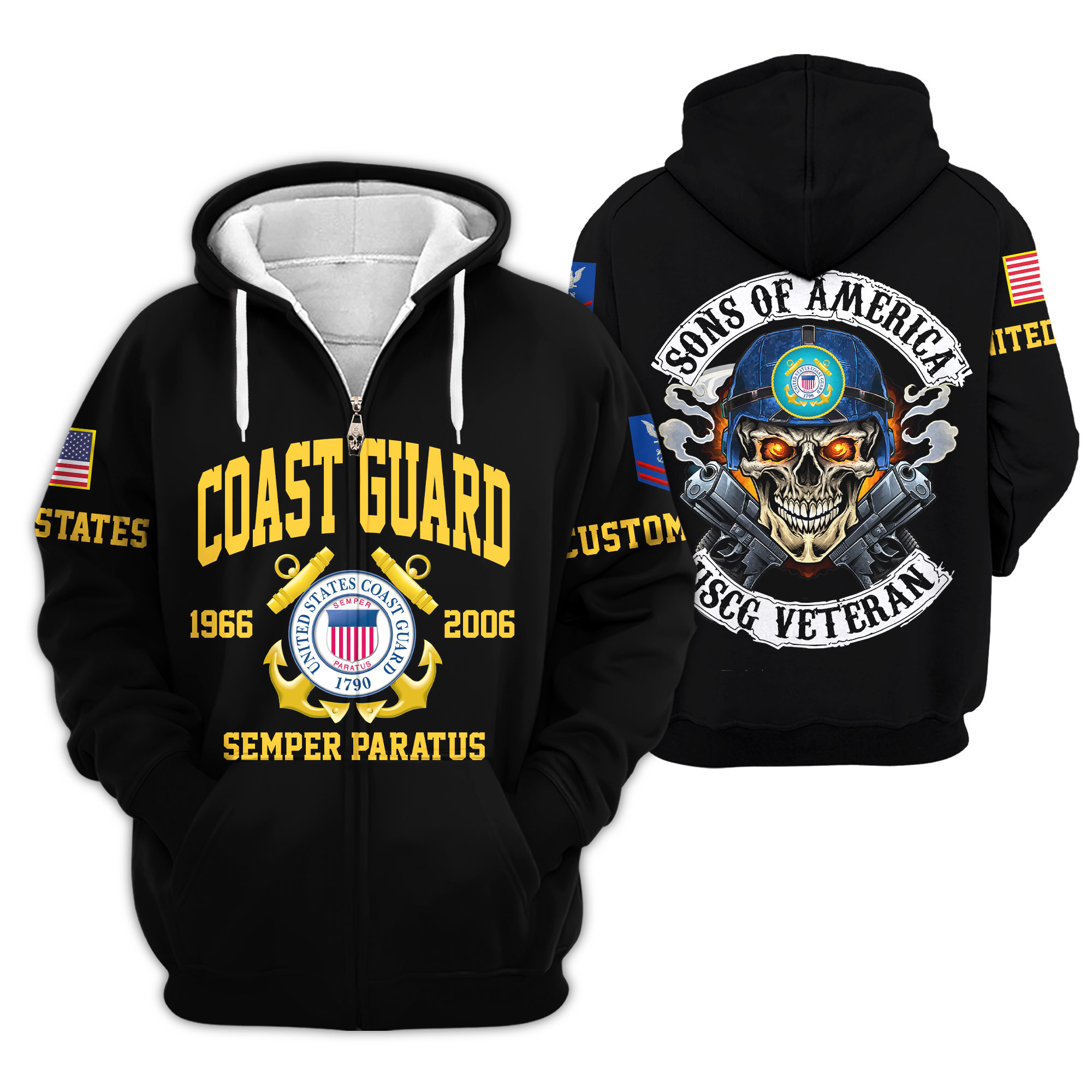 Premium Custom USCG Zip Up Hoodie VPVC609275, Gifts For Coast Guard Veteran, Gifts For Veterans Day