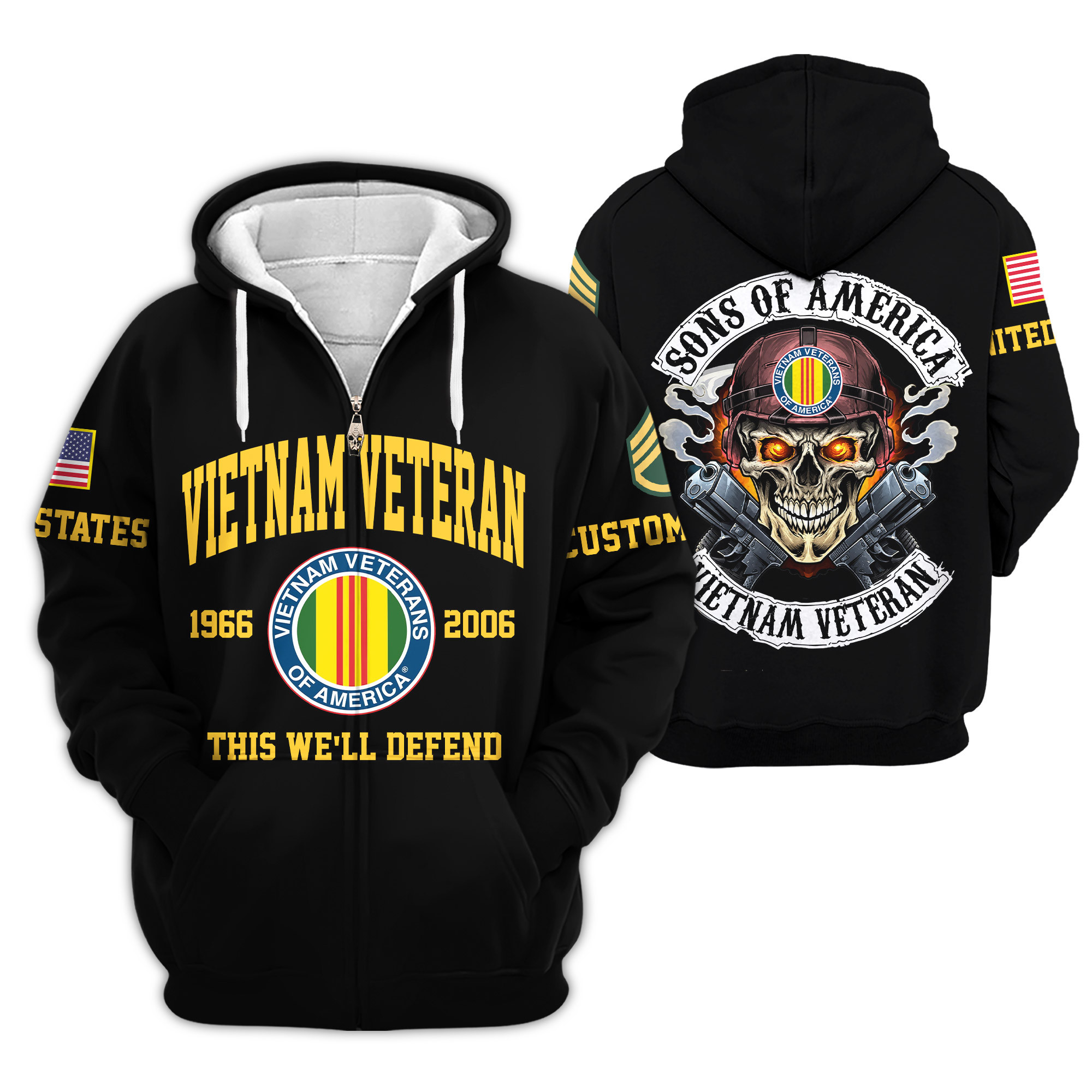 Premium Custom Vietnam Veteran Zip Up Hoodie VPVC609276, Gifts For Vietnam Veteran, Gifts For Veterans Day