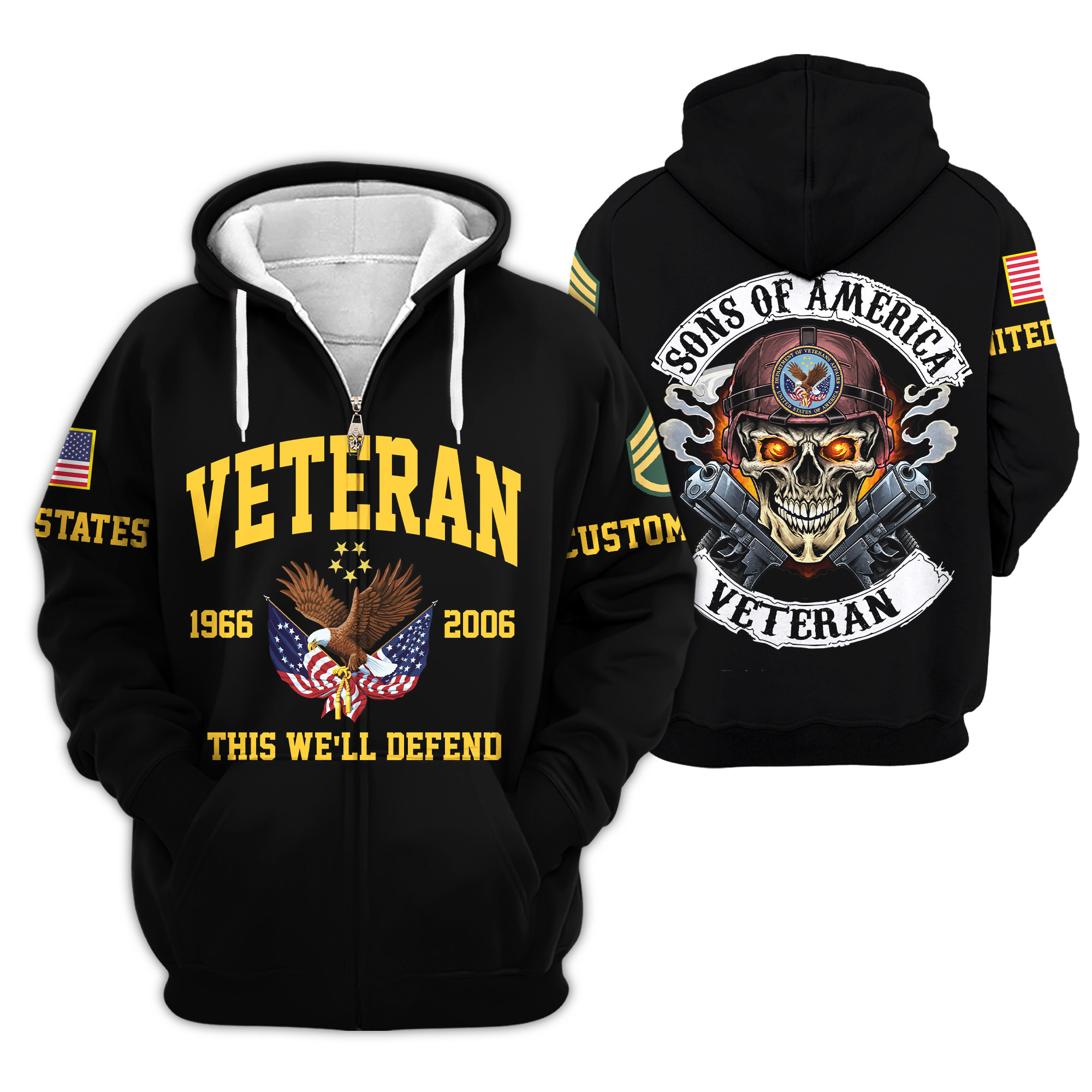 Premium Custom US Veteran Zip Up Hoodie VPVC609277, Gifts For US Veteran, Gifts For Veterans Day
