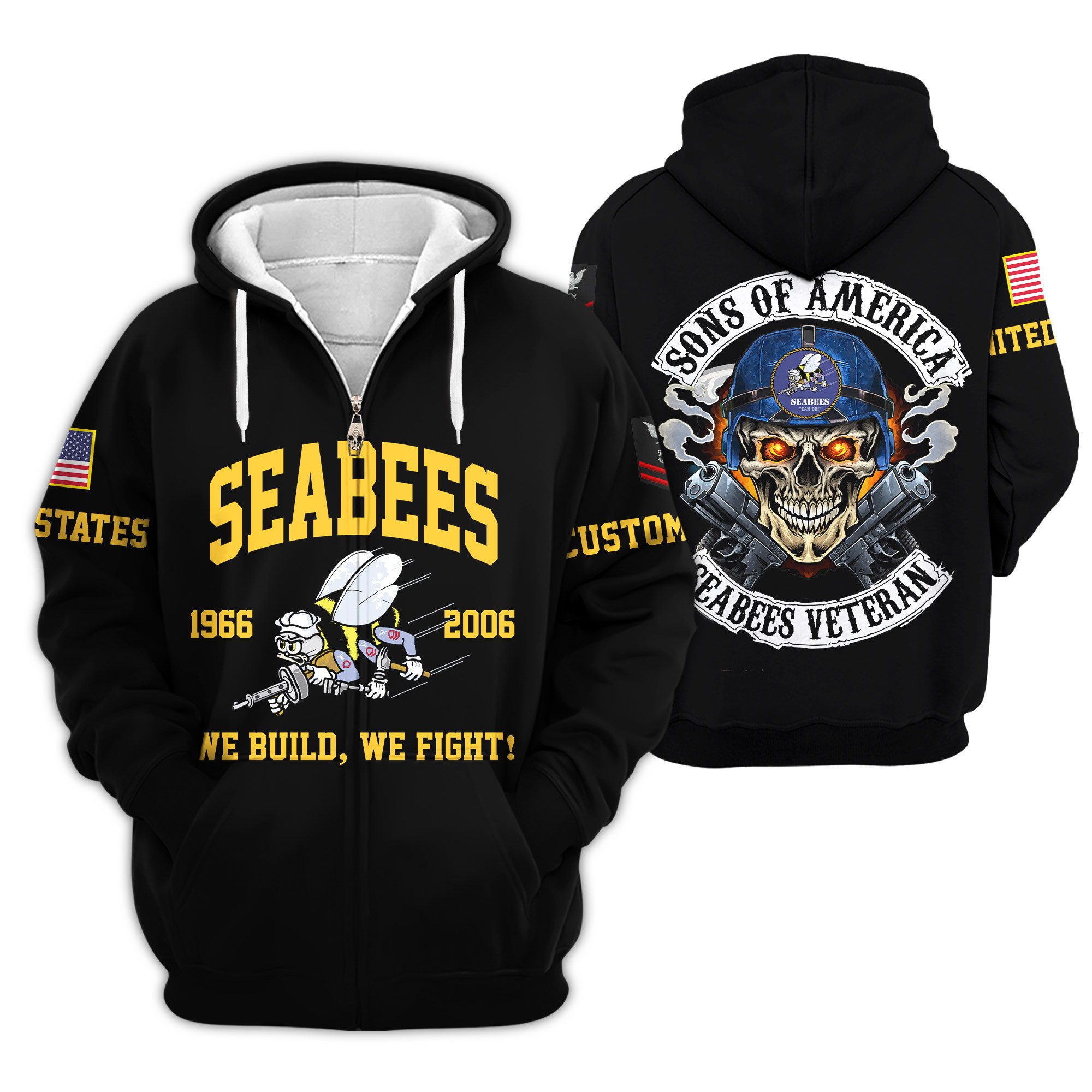 Premium Custom US Seabees Zip Up Hoodie VPVC609279, Gifts For Seabees Veteran, Gifts For Veterans Day