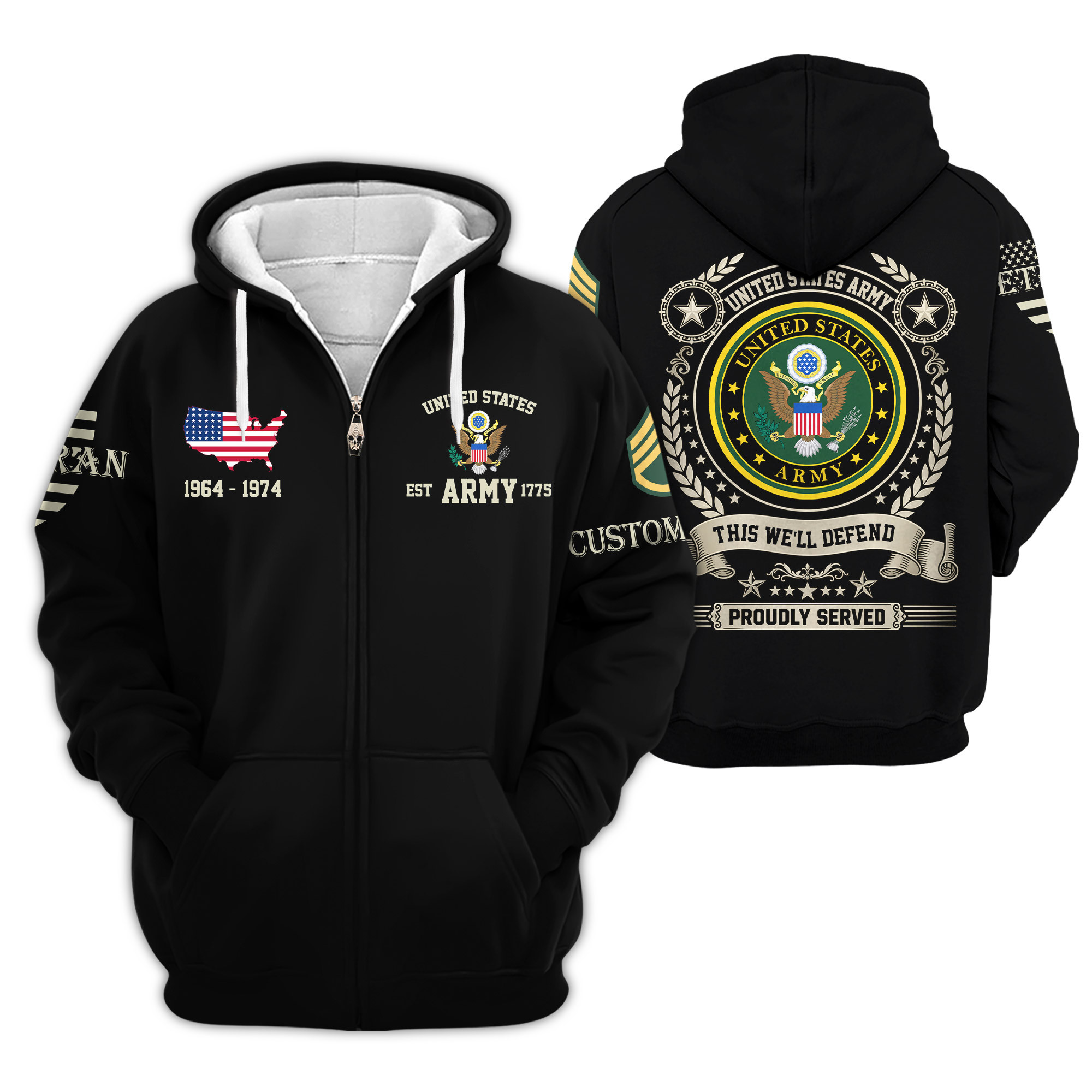 Premium Custom US Army Zip Up Hoodie VPVC609281, Gifts For Army Veteran, Gifts For Veterans Day