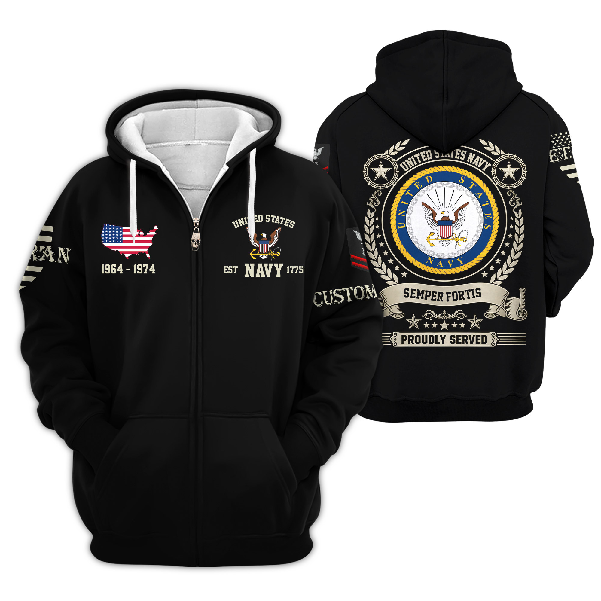 Premium Custom US Navy Zip Up Hoodie VPVC609282, Gifts For Navy Veteran, Gifts For Veterans Day