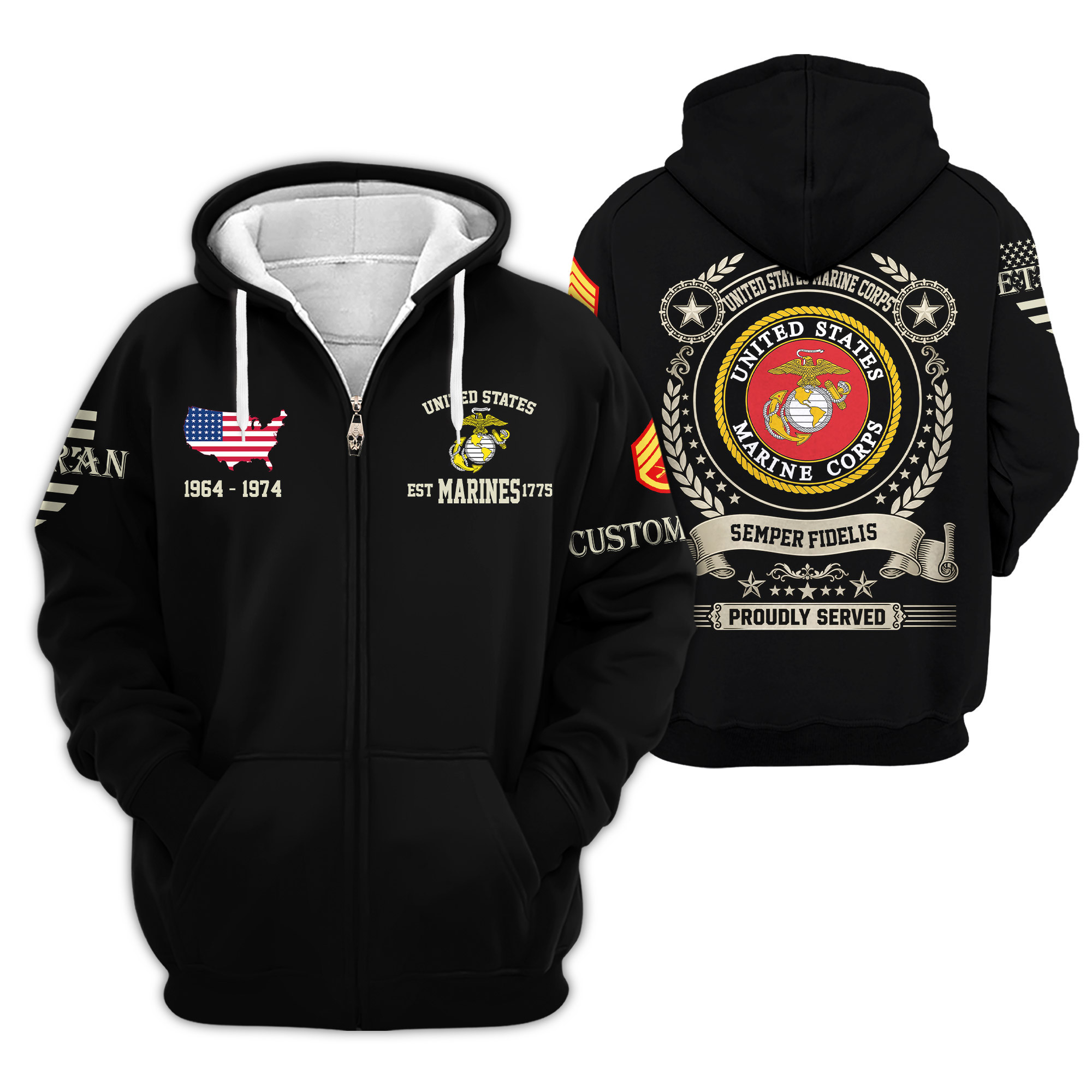 Premium Custom USMC Zip Up Hoodie VPVC609283, Gifts For Marine Veteran, Gifts For Veterans Day