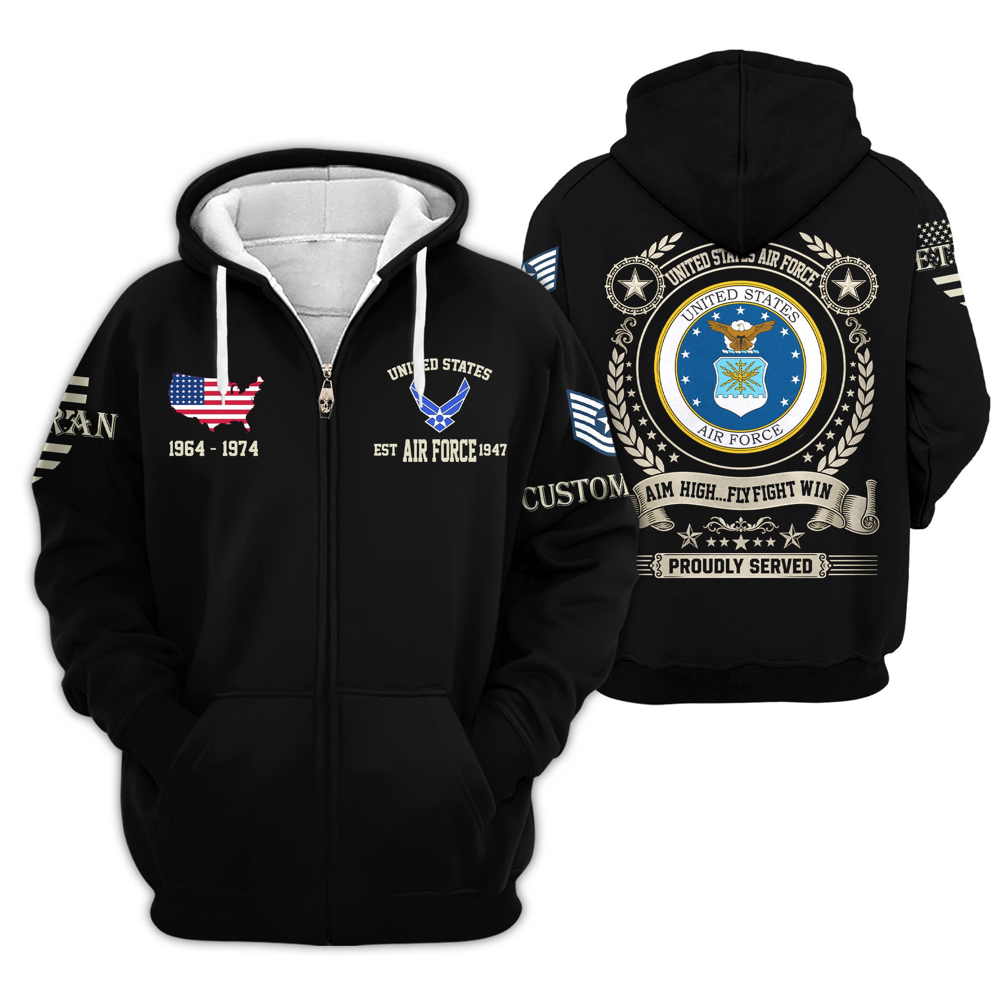 Premium Custom USAF Zip Up Hoodie VPVC609284, Gifts For Air Force Veteran, Gifts For Veterans Day