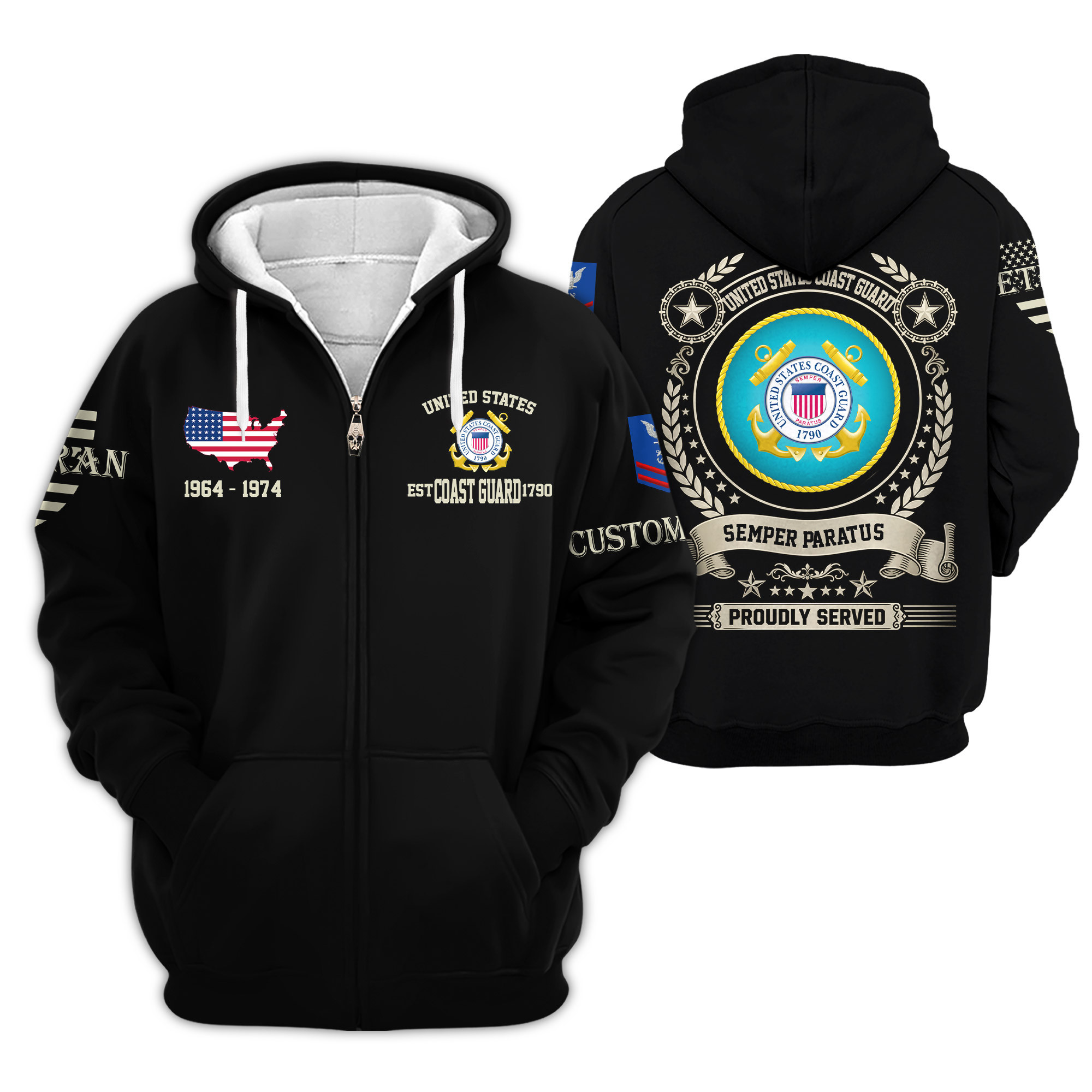Premium Custom USCG Zip Up Hoodie VPVC609285, Gifts For Coast Guard Veteran, Gifts For Veterans Day
