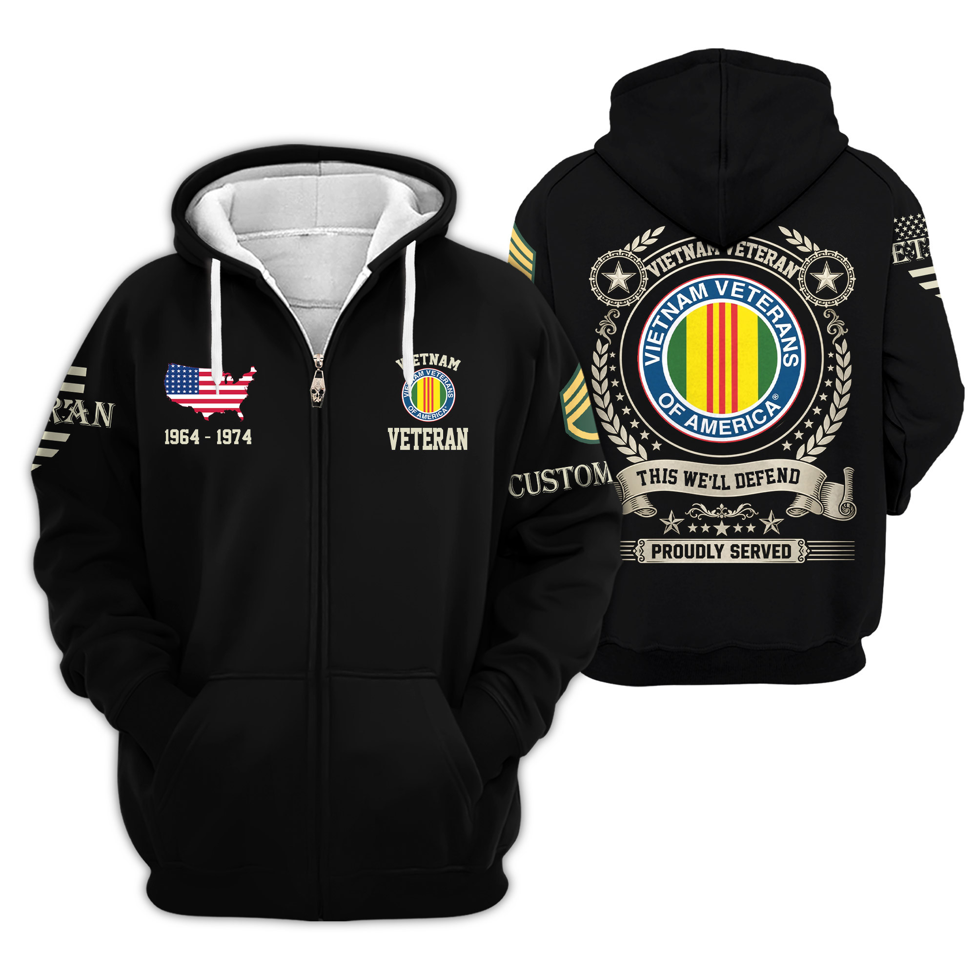 Premium Custom Vietnam Veteran Zip Up Hoodie VPVC609286, Gifts For Vietnam Veteran, Gifts For Veterans Day