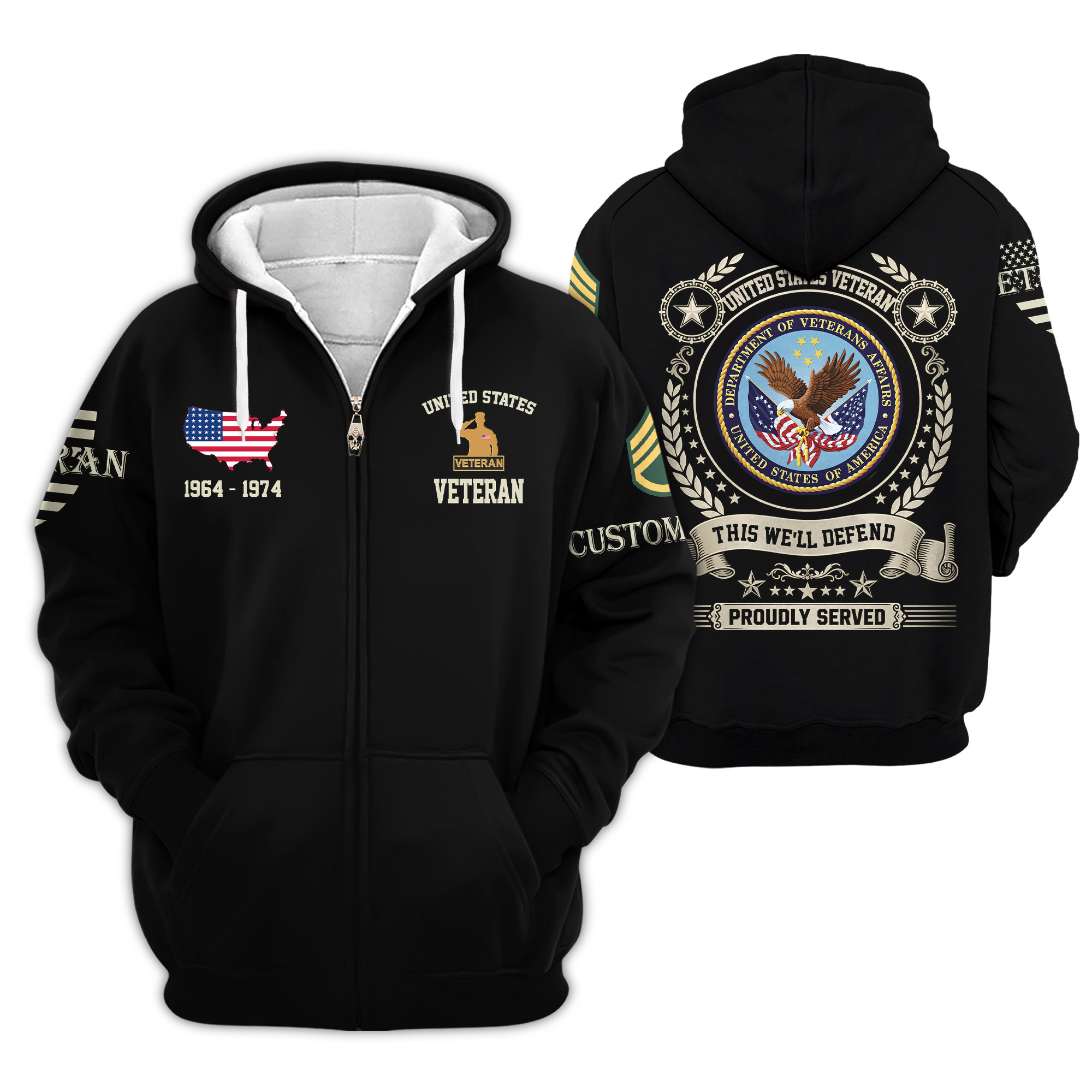 Premium Custom US Veteran Zip Up Hoodie VPVC609287, Gifts For US Veteran, Gifts For Veterans Day
