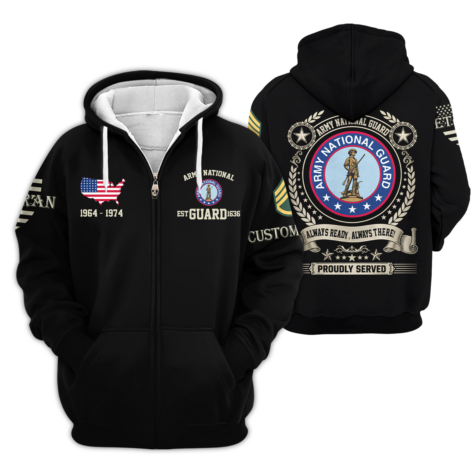 Premium Custom Army National Guard Zip Up Hoodie VPVC609288, Gifts For Army National Guard Veteran, Gifts For Veterans Day