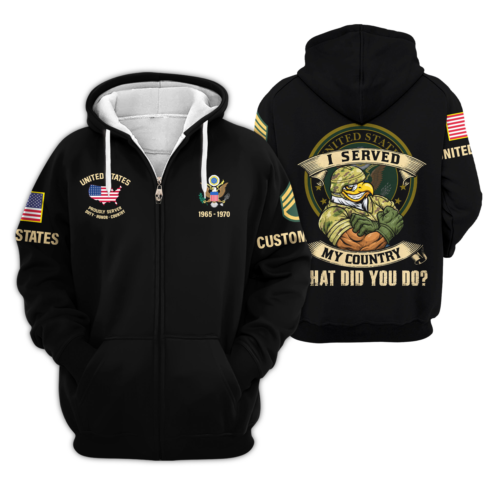 Premium Custom US Army Zip Up Hoodie VPVC609291, Gifts For Army Veteran, Gifts For Veterans Day
