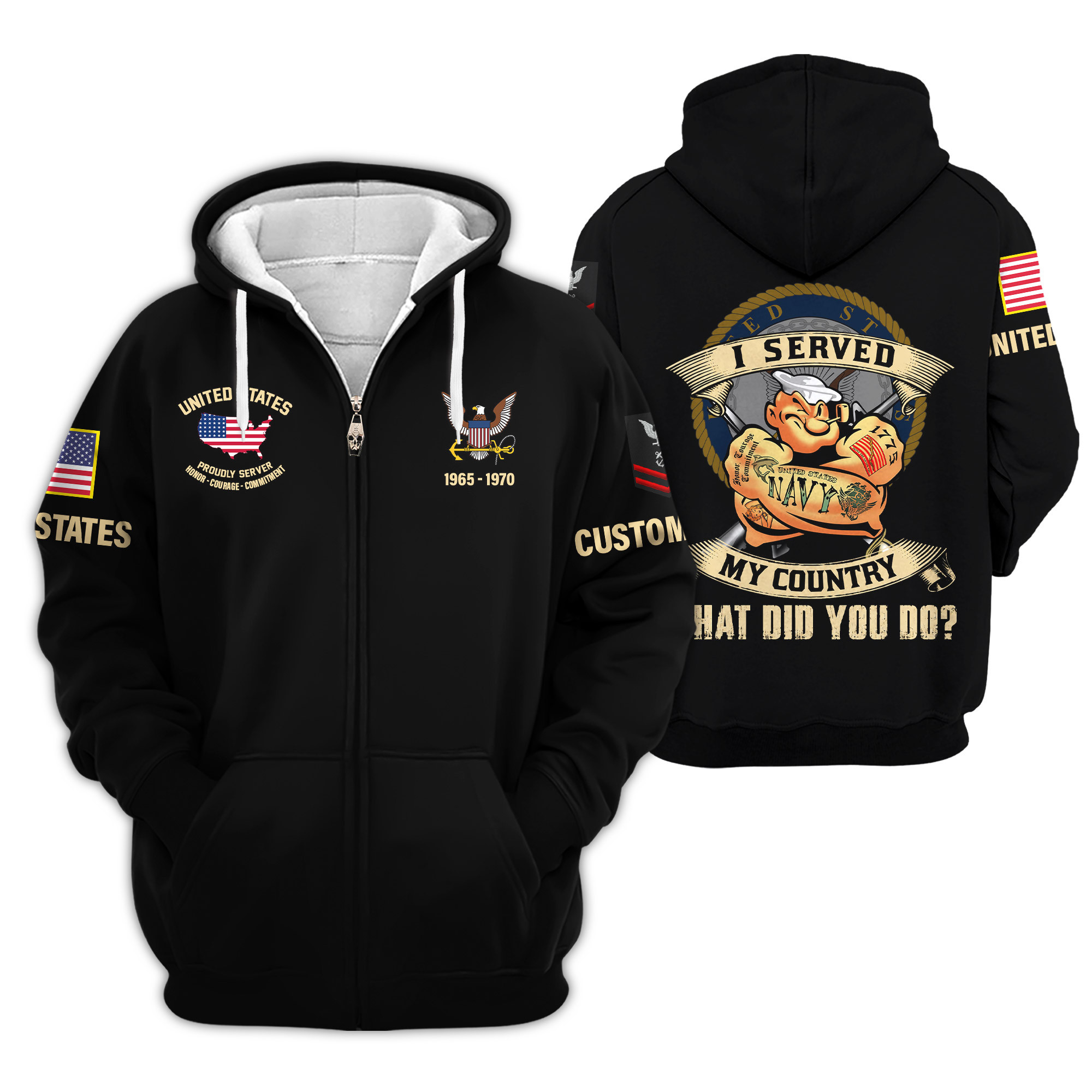 Premium Custom US Navy Zip Up Hoodie VPVC609292, Gifts For Navy Veteran, Gifts For Veterans Day