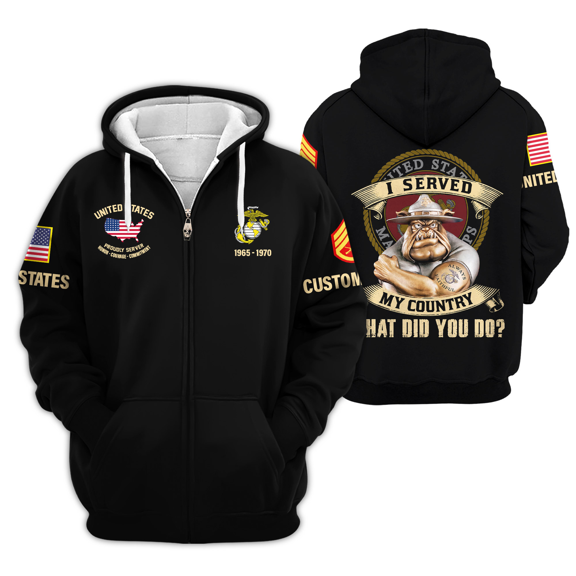 Premium Custom USMC Zip Up Hoodie VPVC609293, Gifts For Marine Veteran, Gifts For Veterans Day