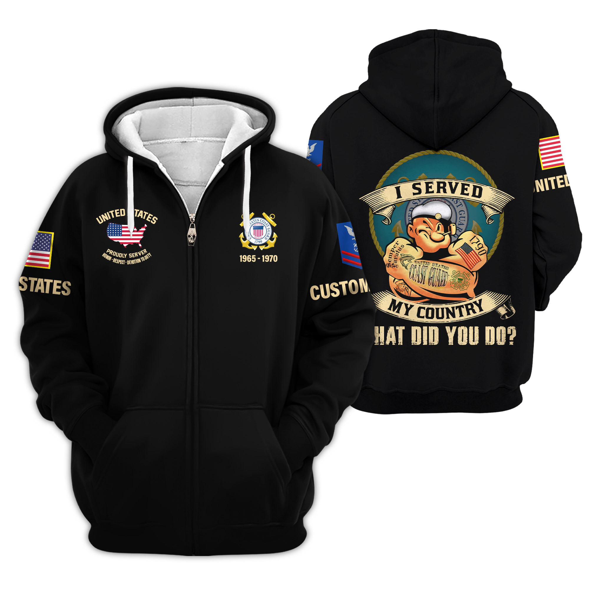 Premium Custom USCG Zip Up Hoodie VPVC609295, Gifts For Coast Guard Veteran, Gifts For Veterans Day
