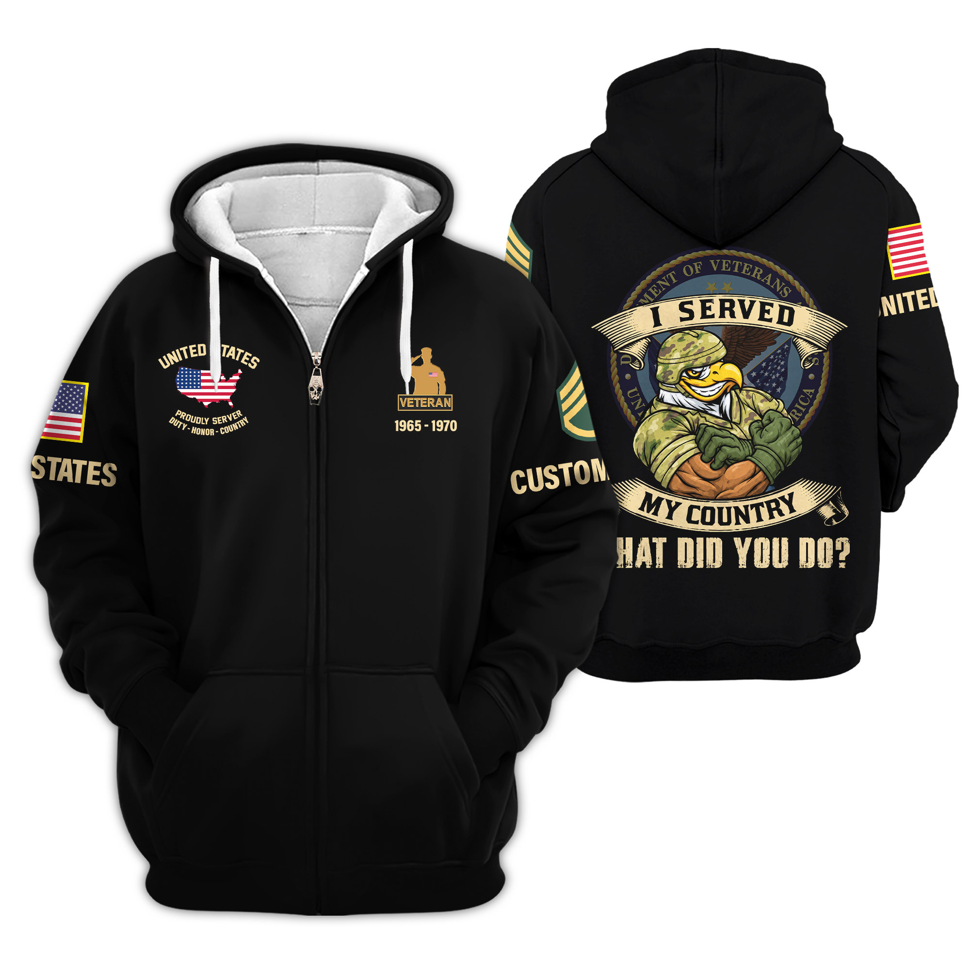 Premium Custom US Veteran Zip Up Hoodie VPVC609297, Gifts For US Veteran, Gifts For Veterans Day