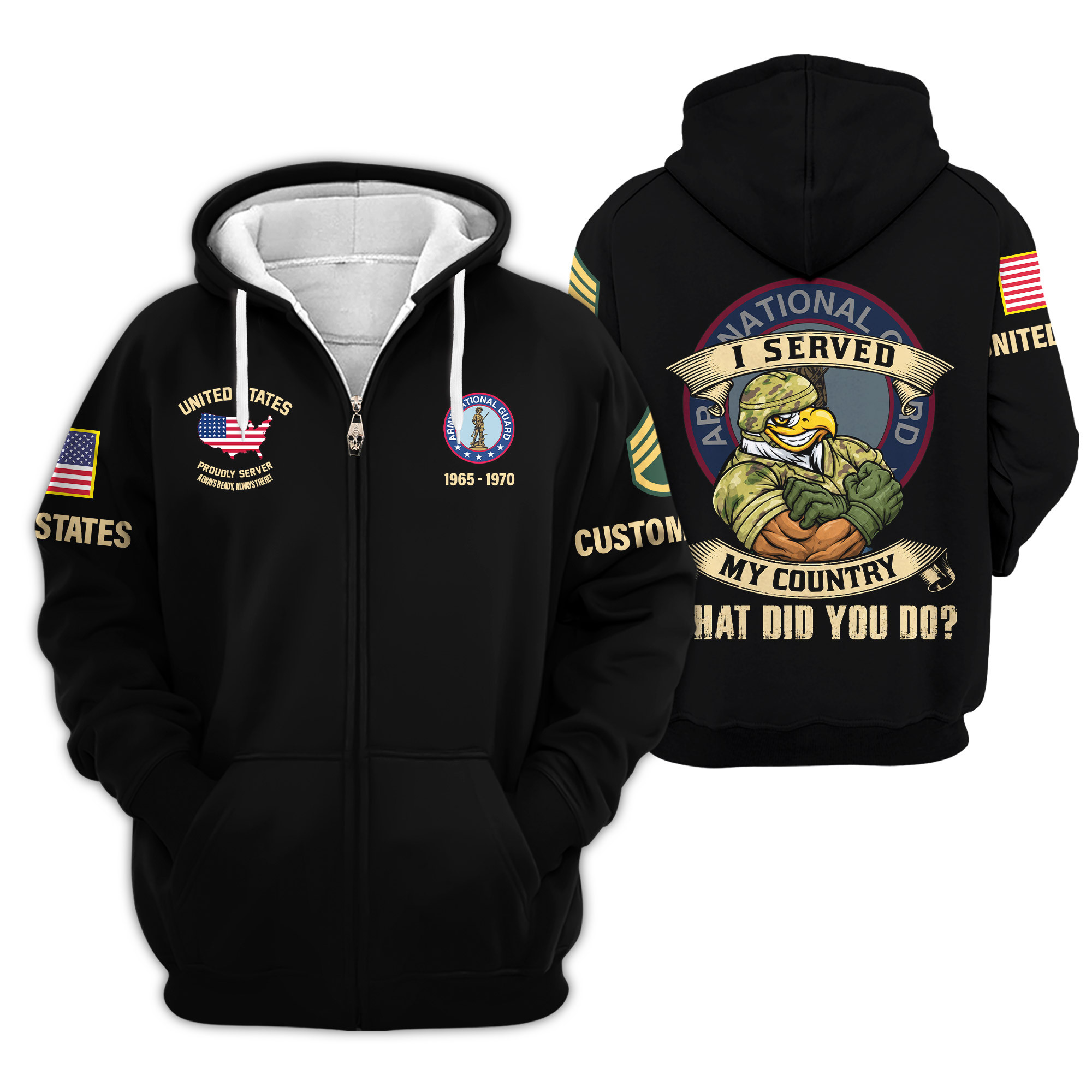 Premium Custom Army National Guard Zip Up Hoodie VPVC609298, Gifts For Army National Guard Veteran, Gifts For Veterans Day