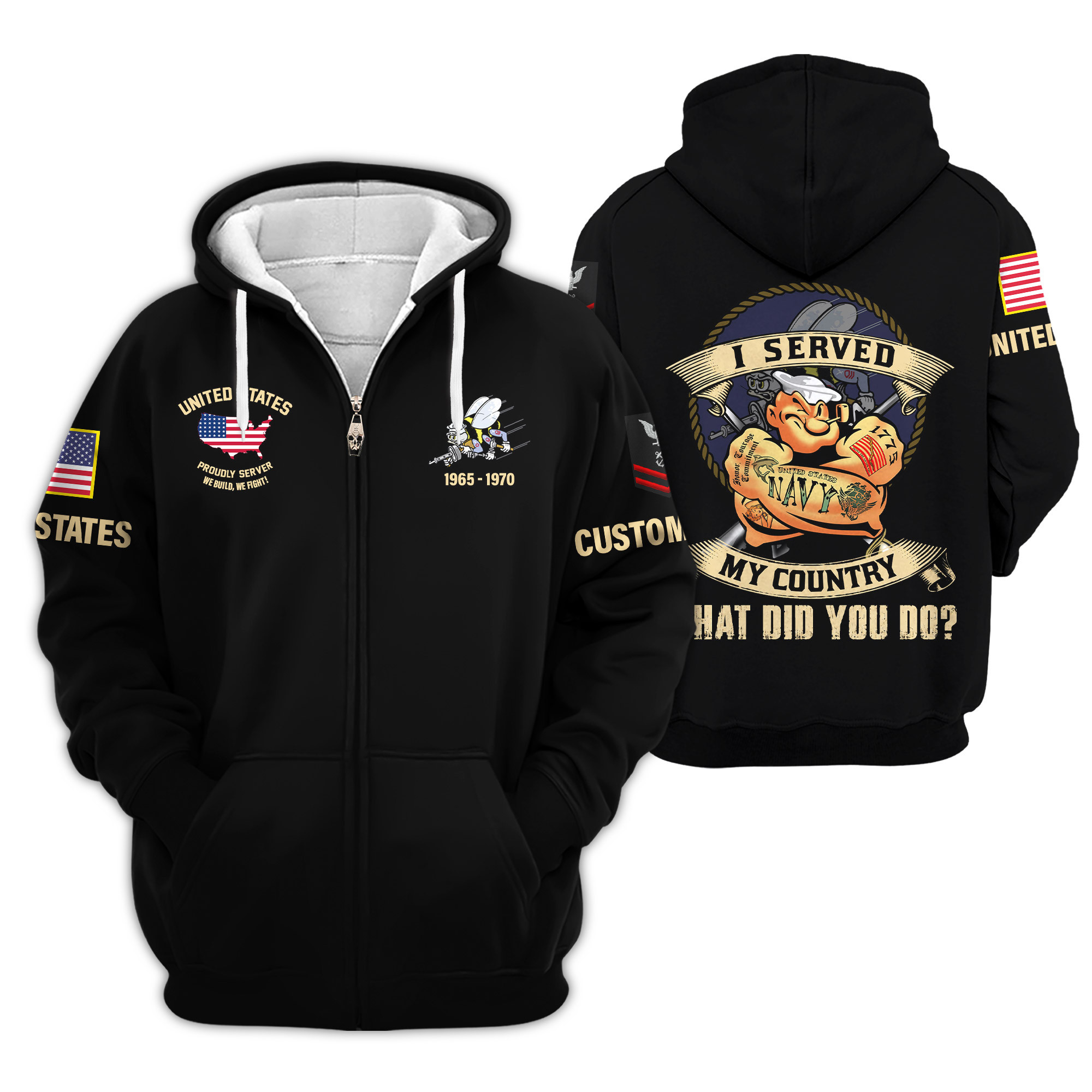 Premium Custom US Seabees Zip Up Hoodie VPVC609299, Gifts For Seabees Veteran, Gifts For Veterans Day