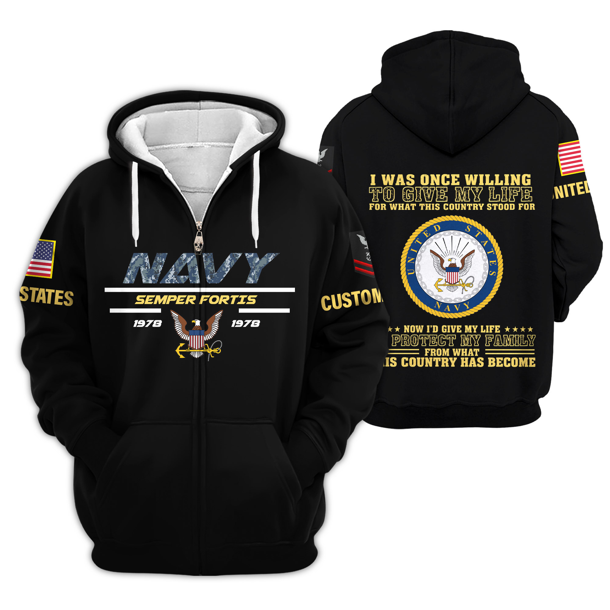 Premium Custom US Navy Zip Up Hoodie VPVC609302, Gifts For Navy Veteran, Gifts For Veterans Day