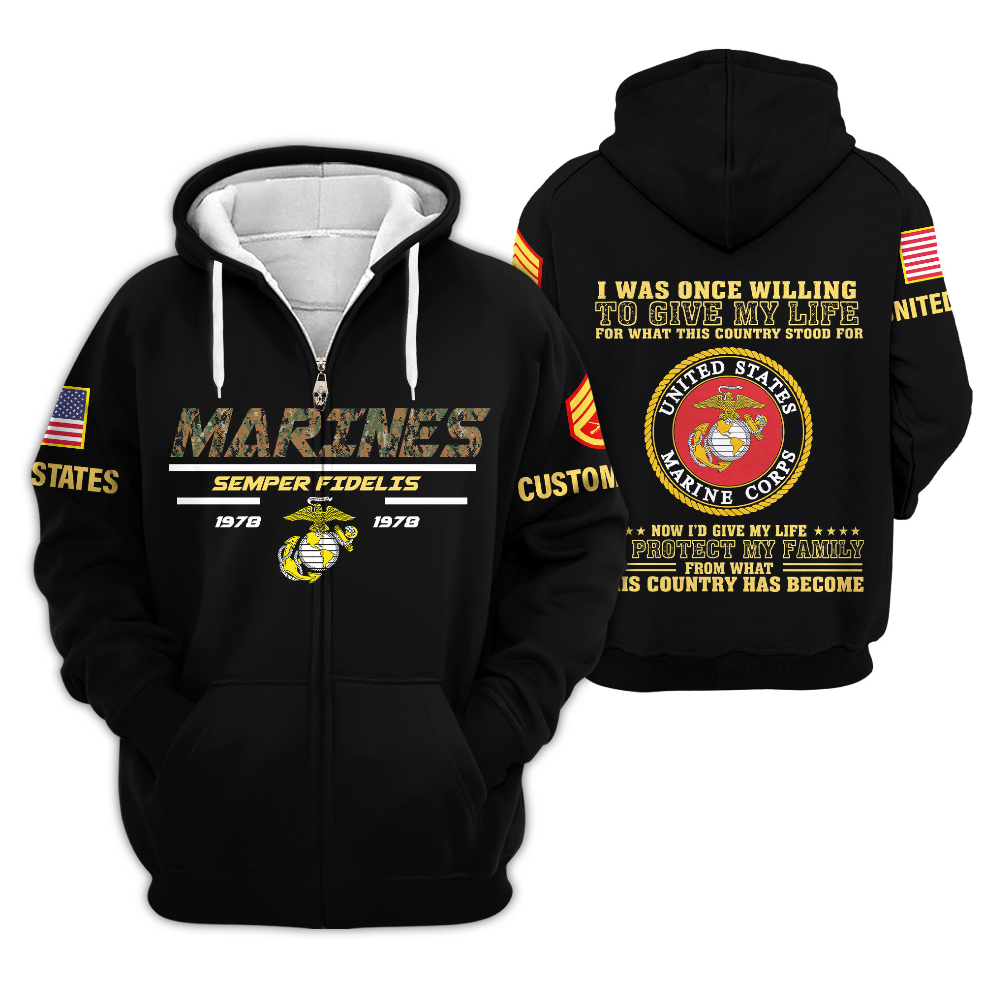 Premium Custom USMC Zip Up Hoodie VPVC609303, Gifts For Marine Veteran, Gifts For Veterans Day