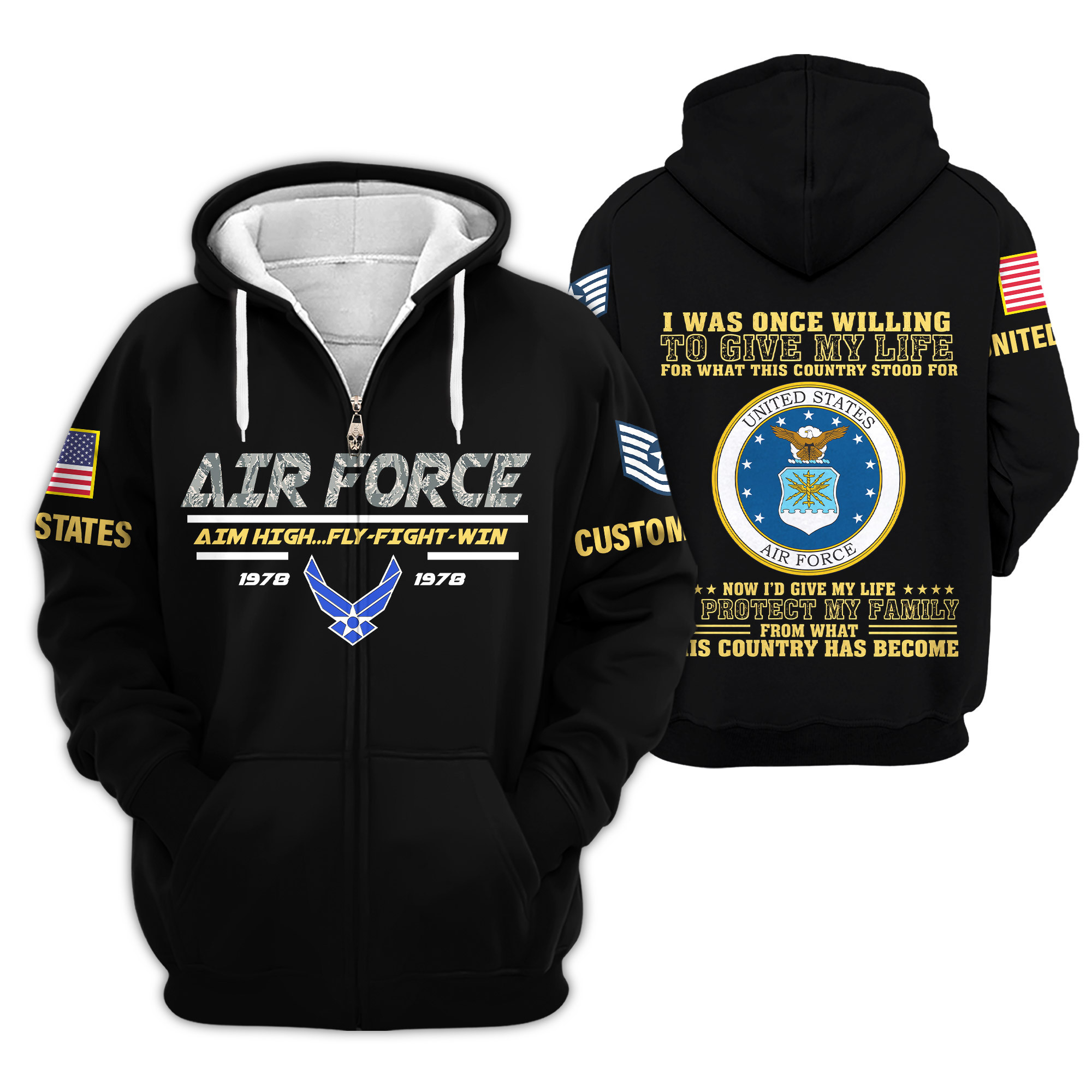 Premium Custom USAF Zip Up Hoodie VPVC609304, Gifts For Air Force Veteran, Gifts For Veterans Day