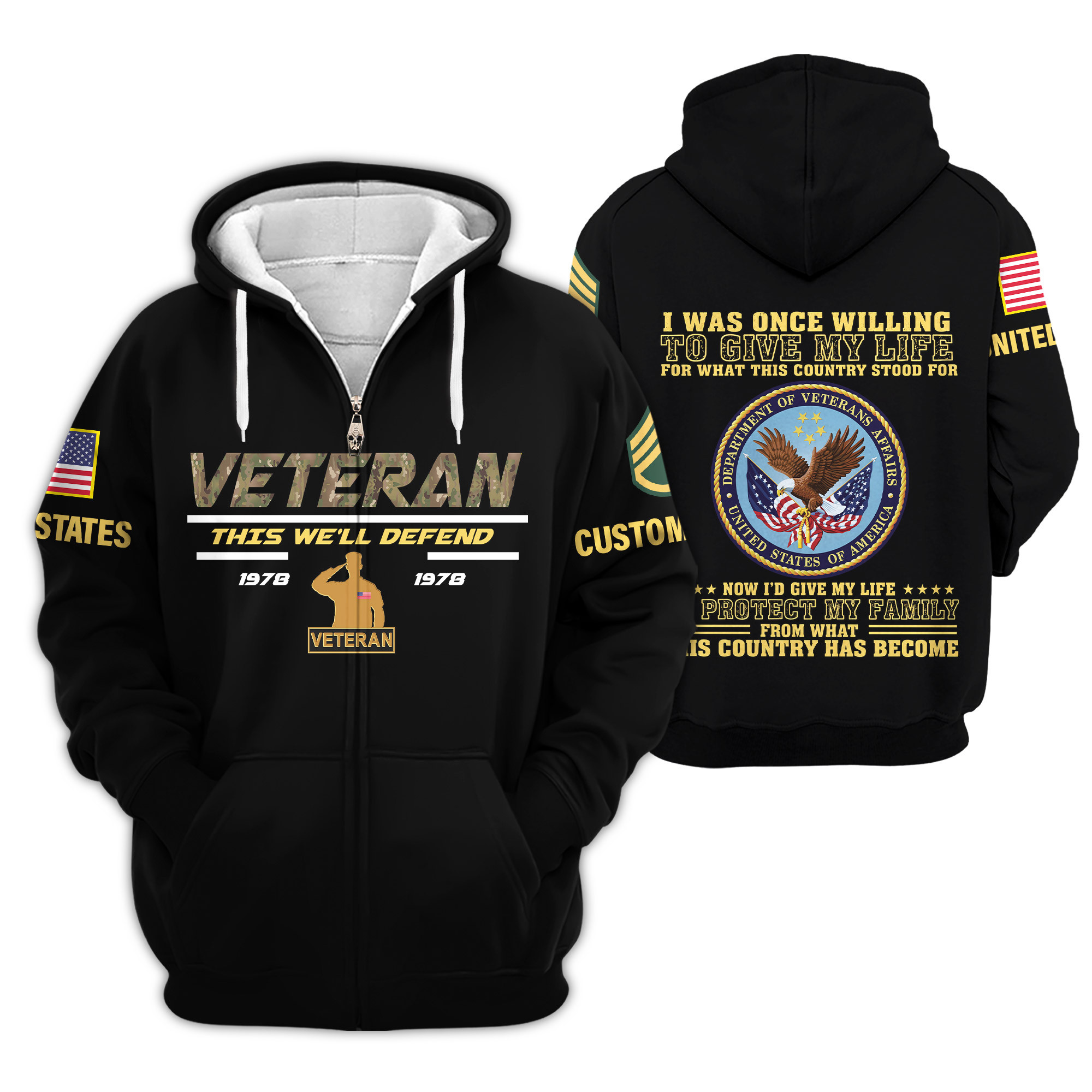 Premium Custom US Veteran Zip Up Hoodie VPVC609307, Gifts For US Veteran, Gifts For Veterans Day