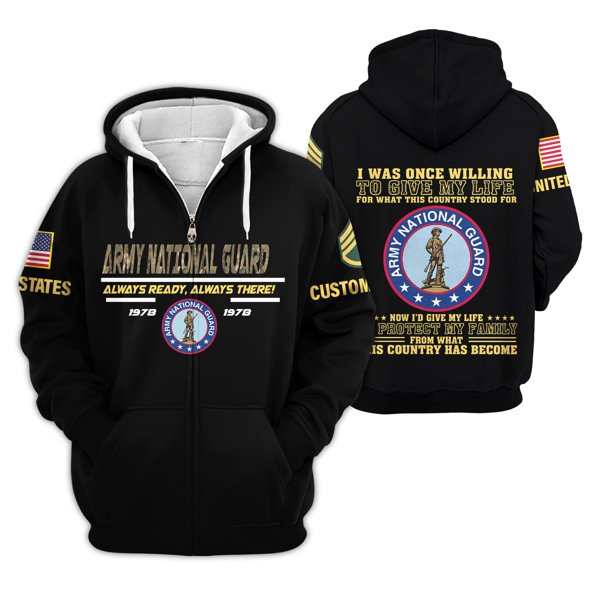 Premium Custom Army National Guard Zip Up Hoodie VPVC609308, Gifts For Army National Guard Veteran, Gifts For Veterans Day