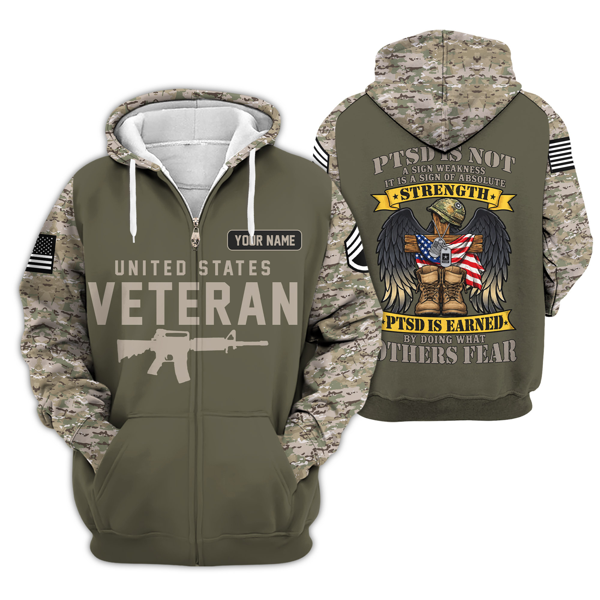 Premium Custom US Army Zip Up Hoodie VPVC609311, Gifts For Army Veteran, Gifts For Veterans Day