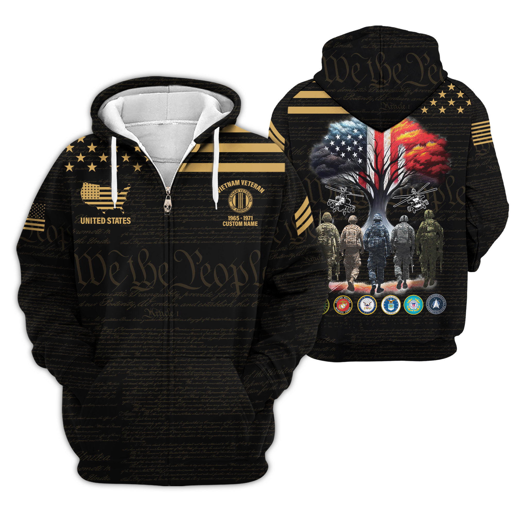 Premium Custom Vietnam Veteran Zip Up Hoodie VPVC609346, Gifts For Vietnam Veteran, Gifts For Veterans Day