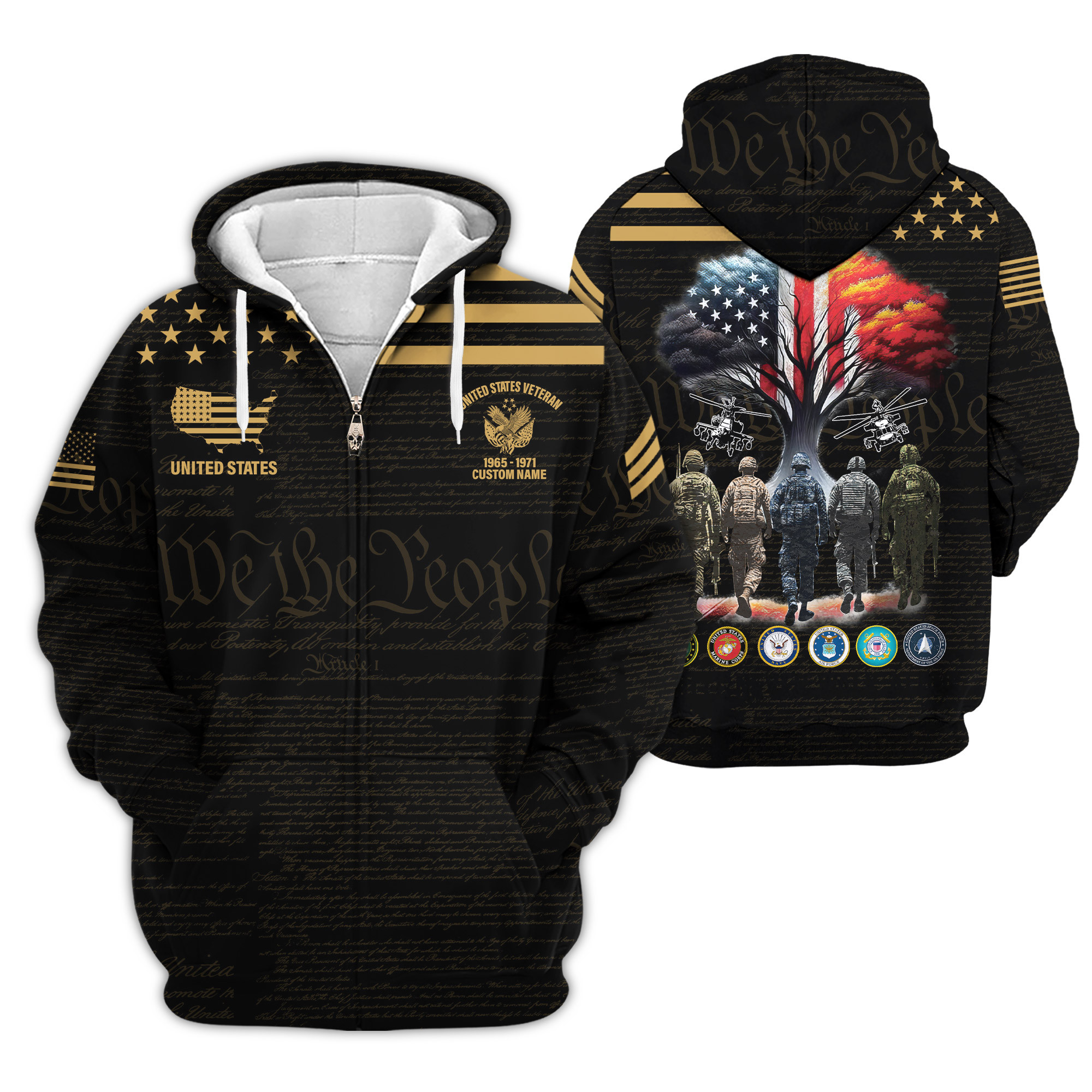 Premium Custom US Veteran Zip Up Hoodie VPVC609347, Gifts For US Veteran, Gifts For Veterans Day