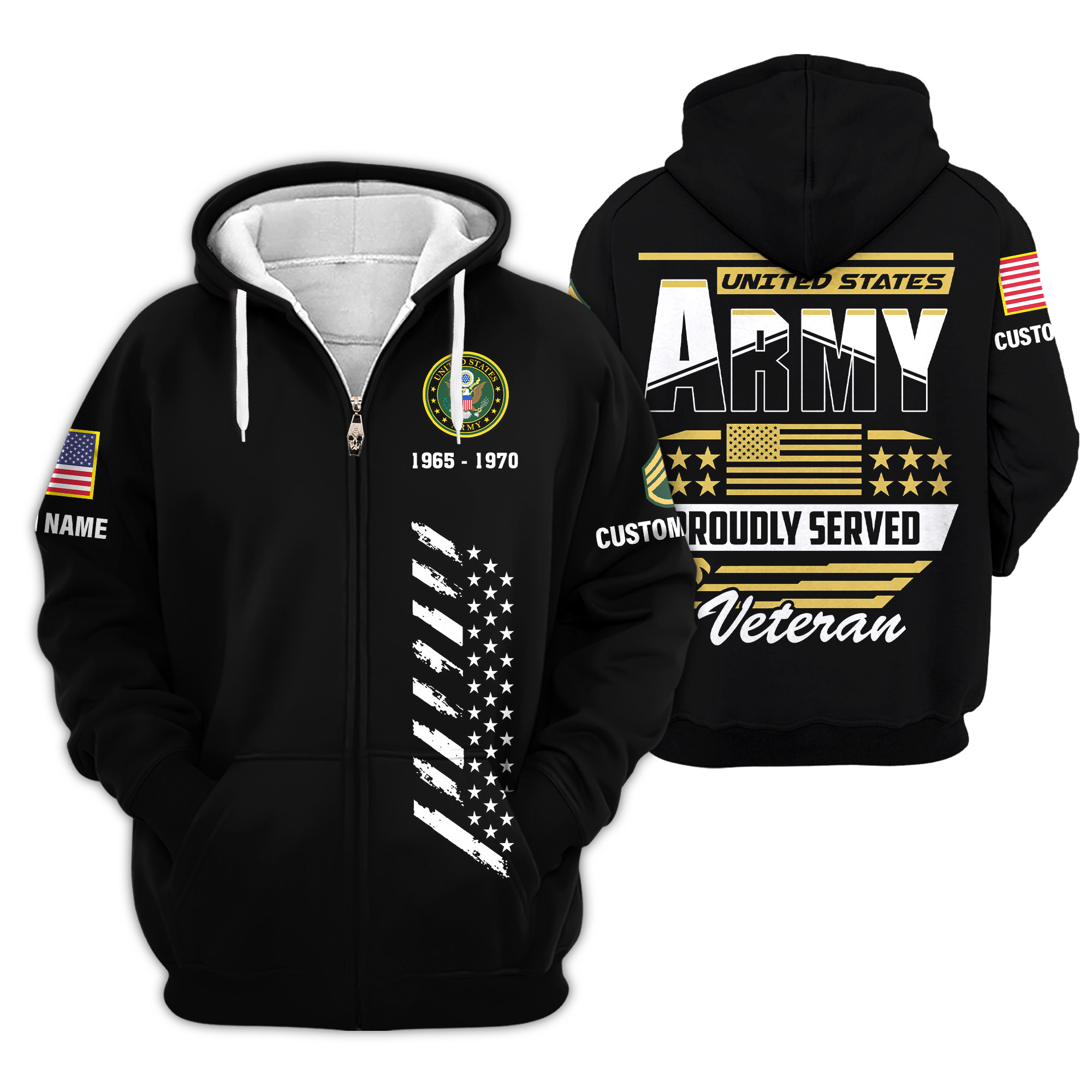 Premium Custom US Army Zip Up Hoodie VPVC609351, Gifts For Army Veteran, Gifts For Veterans Day