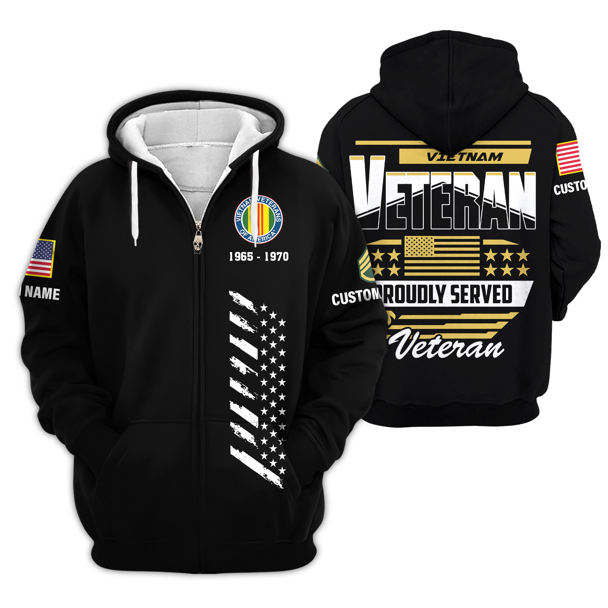 Premium Custom Vietnam Veteran Zip Up Hoodie VPVC609356, Gifts For Vietnam Veteran, Gifts For Veterans Day