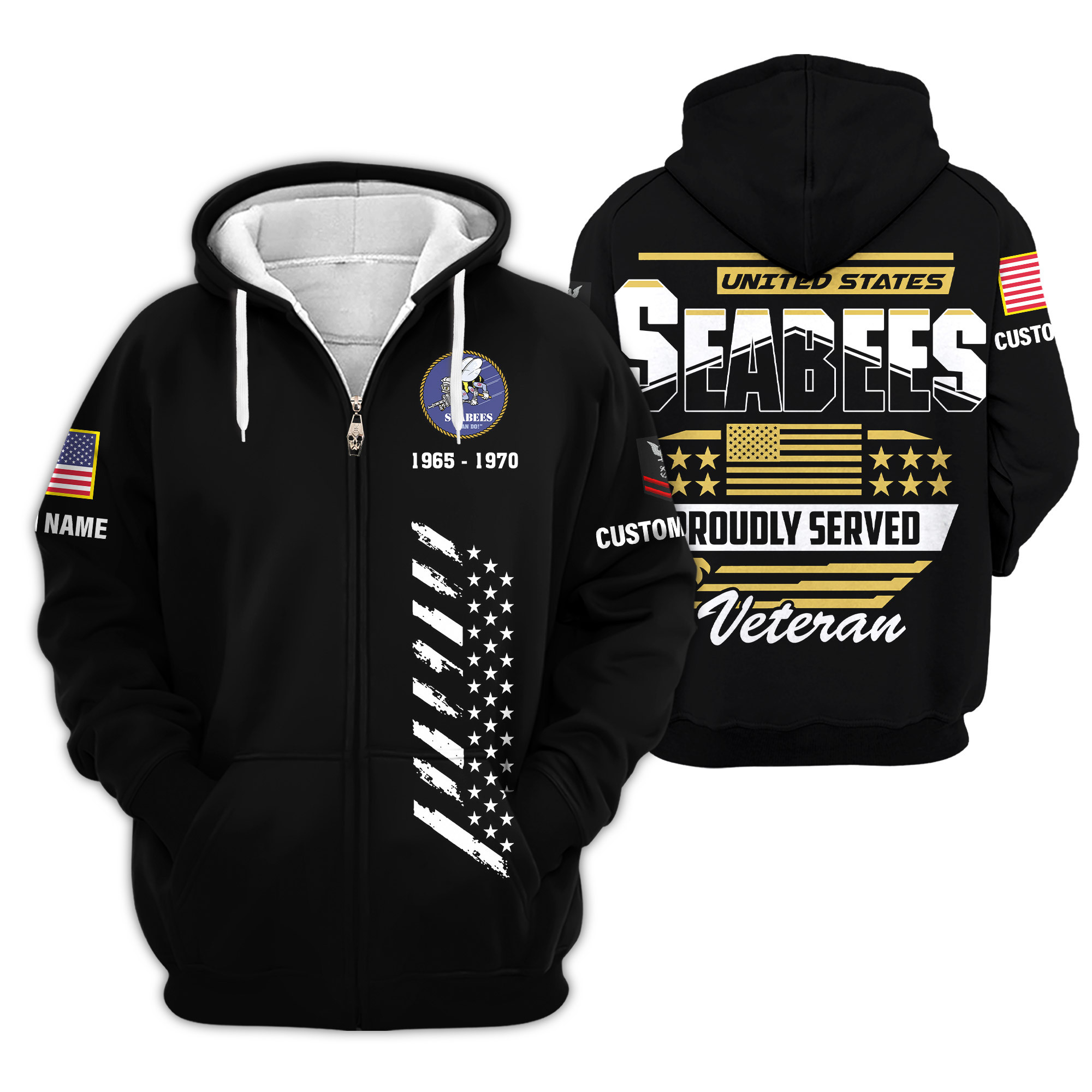 Premium Custom US Seabees Zip Up Hoodie VPVC609359, Gifts For Seabees Veteran, Gifts For Veterans Day