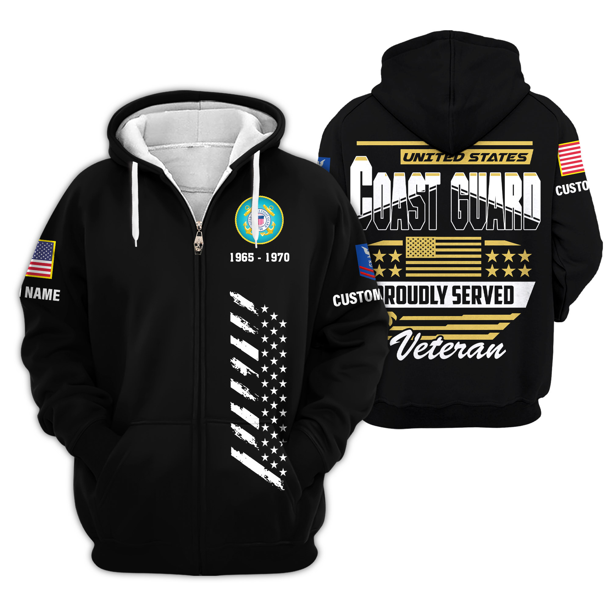 Premium Custom USCG Zip Up Hoodie VPVC609355, Gifts For Coast Guard Veteran, Gifts For Veterans Day