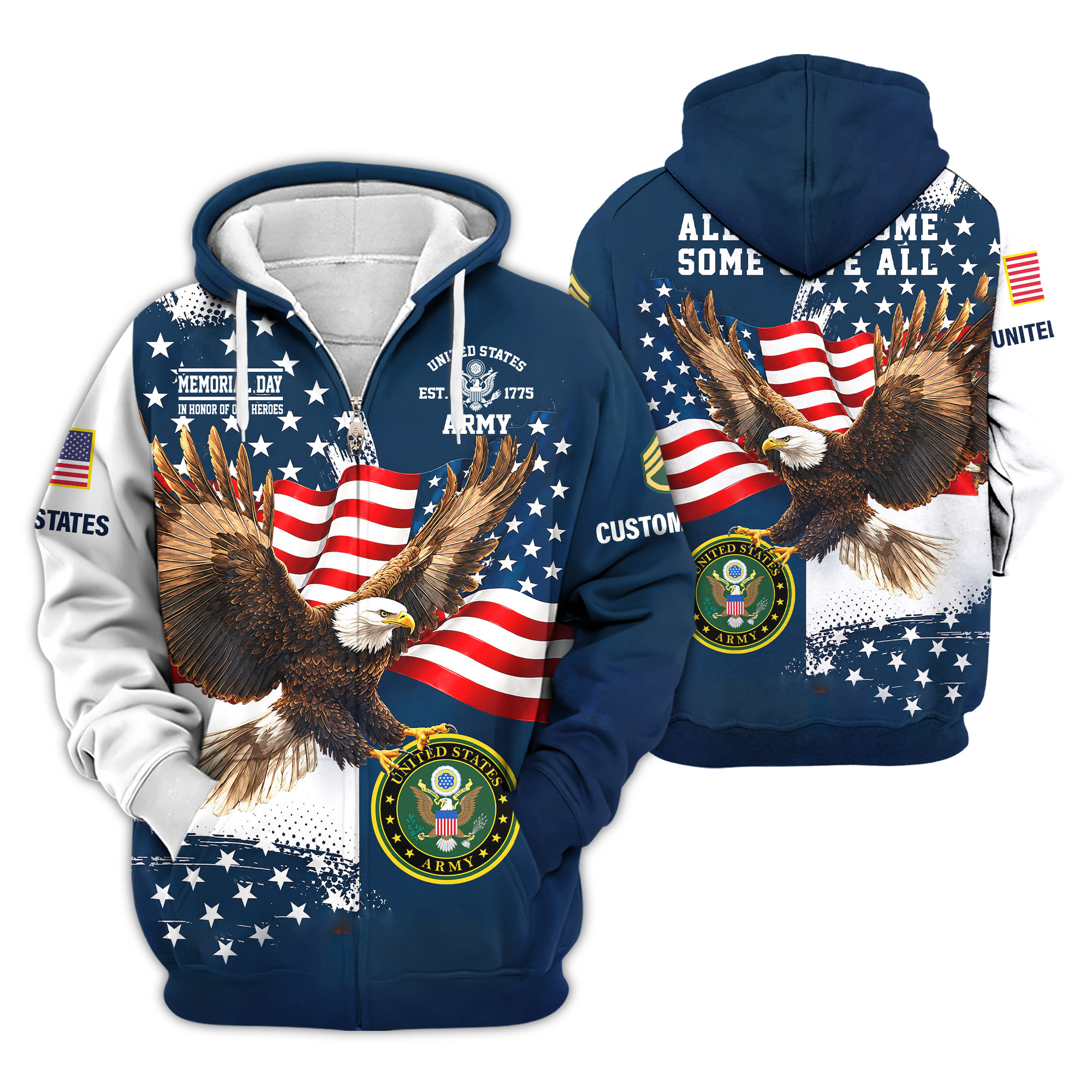 Premium Custom US Army Zip Up Hoodie VPVC609361, Gifts For Army Veteran, Gifts For Veterans Day