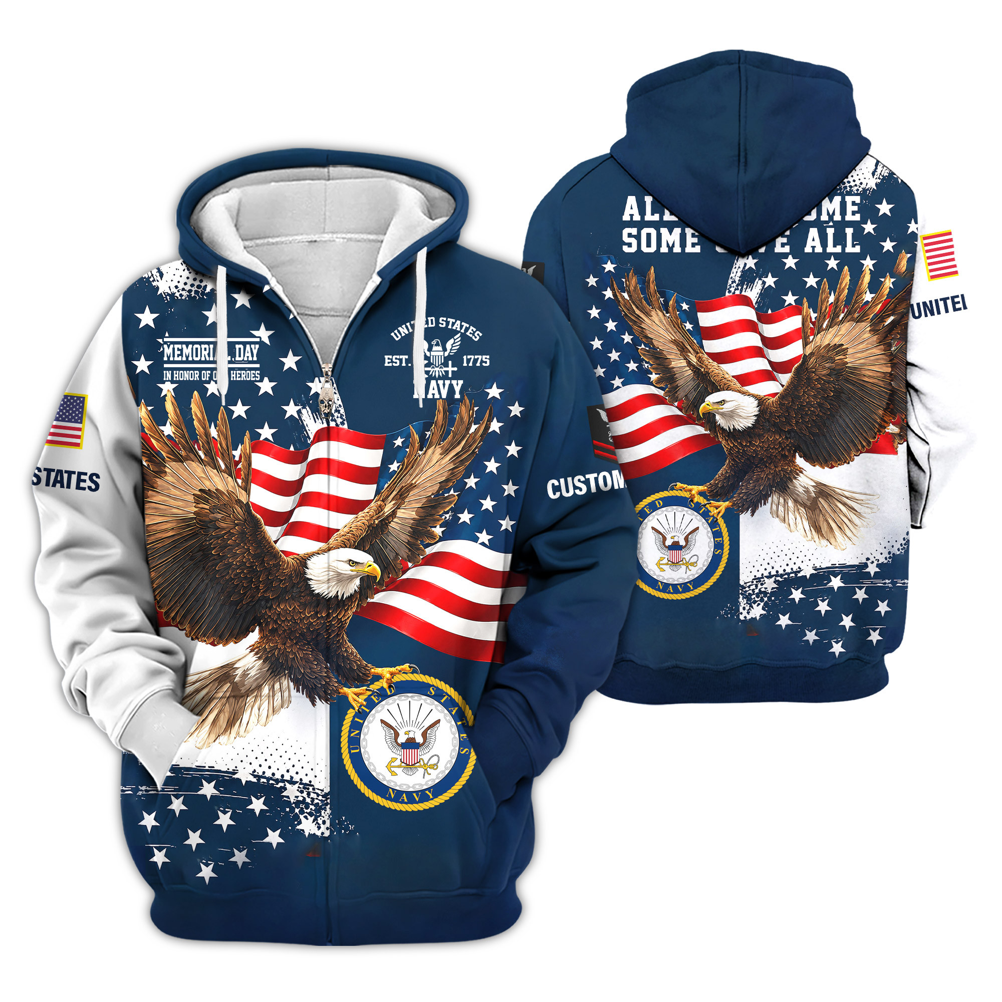 Premium Custom US Navy Zip Up Hoodie VPVC609362, Gifts For Navy Veteran, Gifts For Veterans Day
