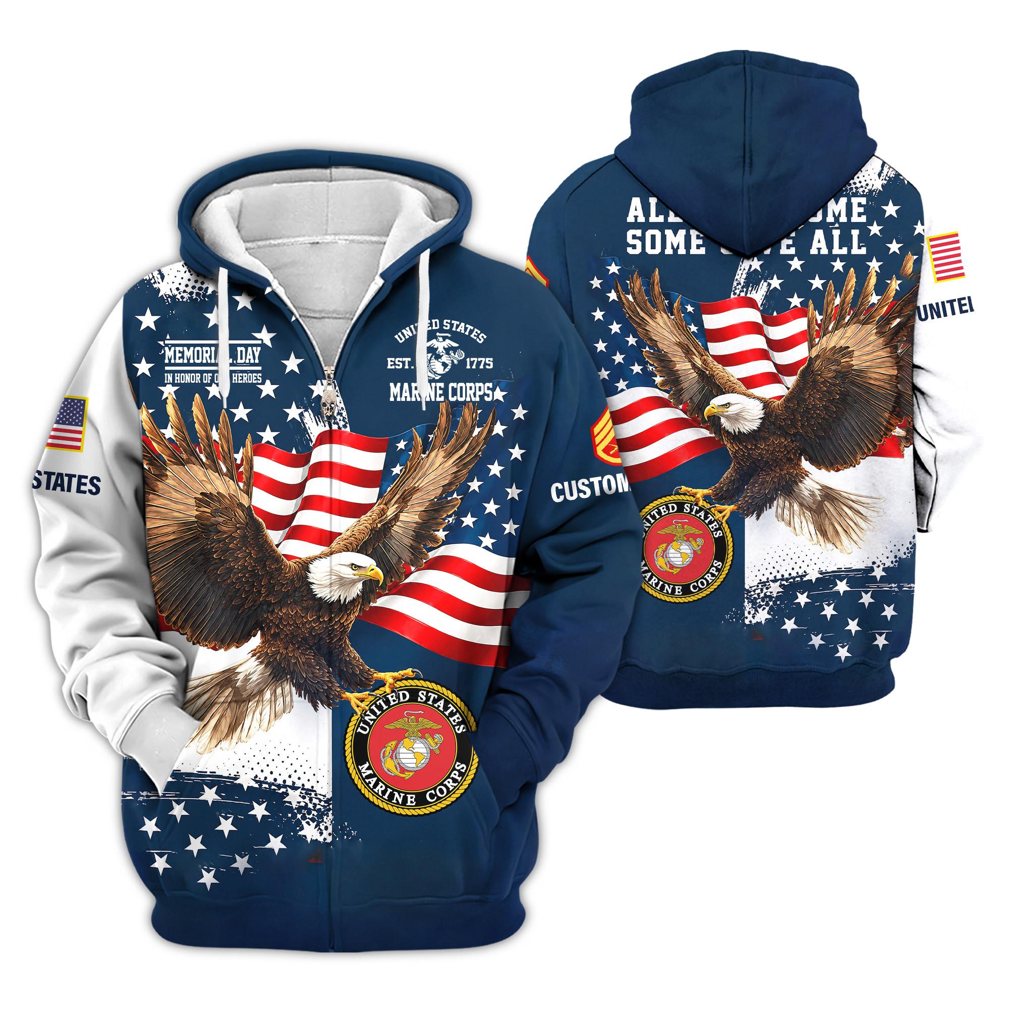 Premium Custom USMC Zip Up Hoodie VPVC609363, Gifts For Marine Veteran, Gifts For Veterans Day