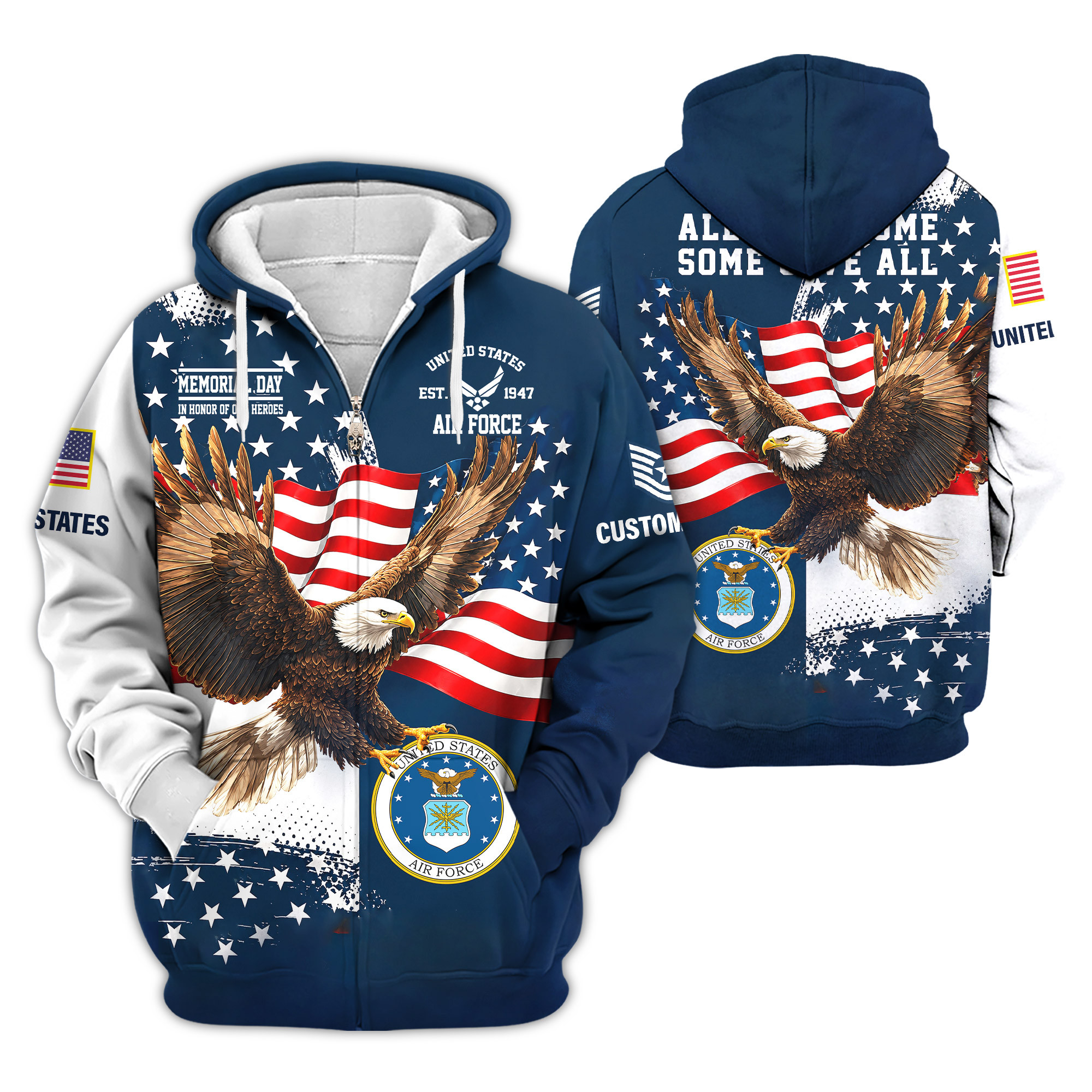 Premium Custom USAF Zip Up Hoodie VPVC609364, Gifts For Air Force Veteran, Gifts For Veterans Day