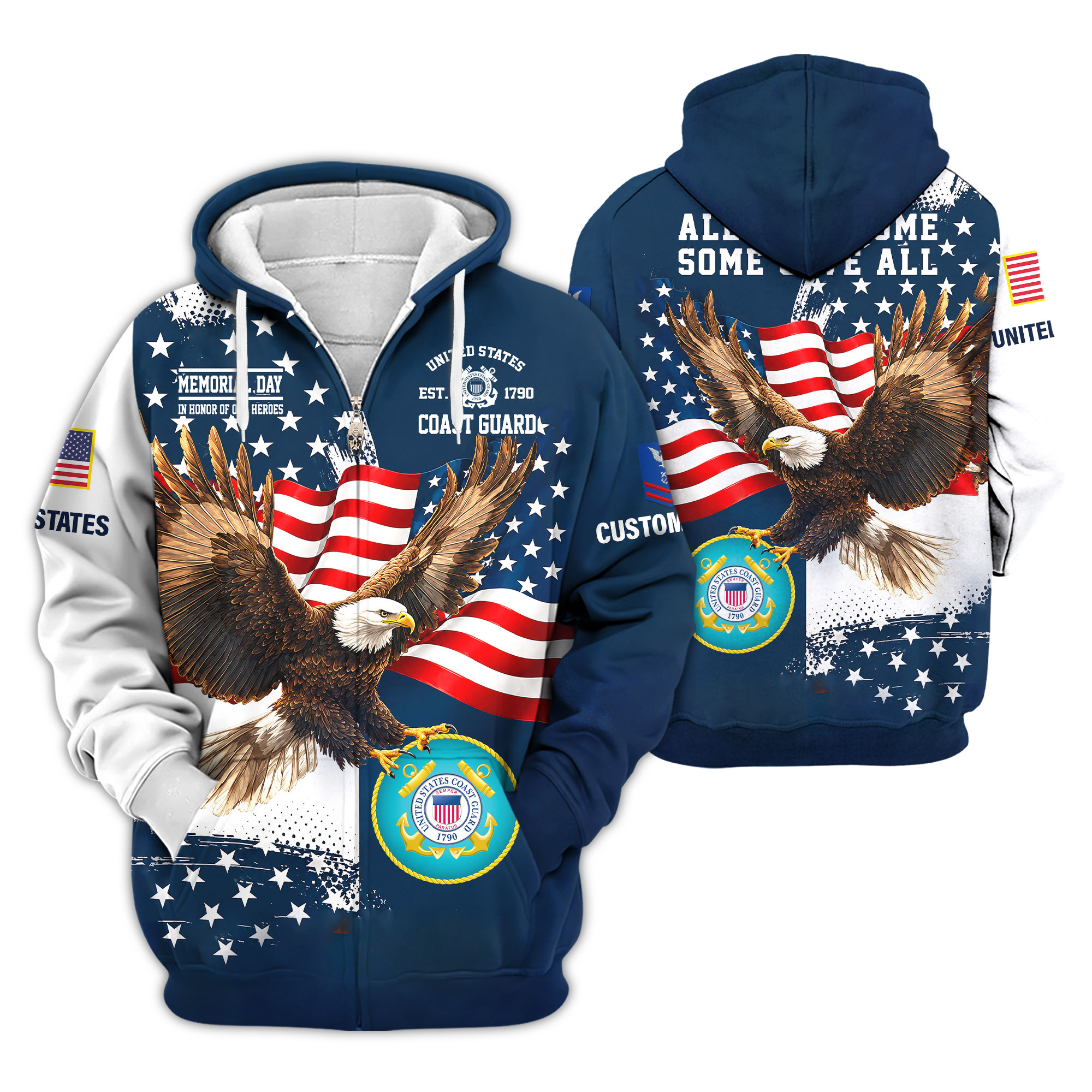 Premium Custom USCG Zip Up Hoodie VPVC609365, Gifts For Coast Guard Veteran, Gifts For Veterans Day