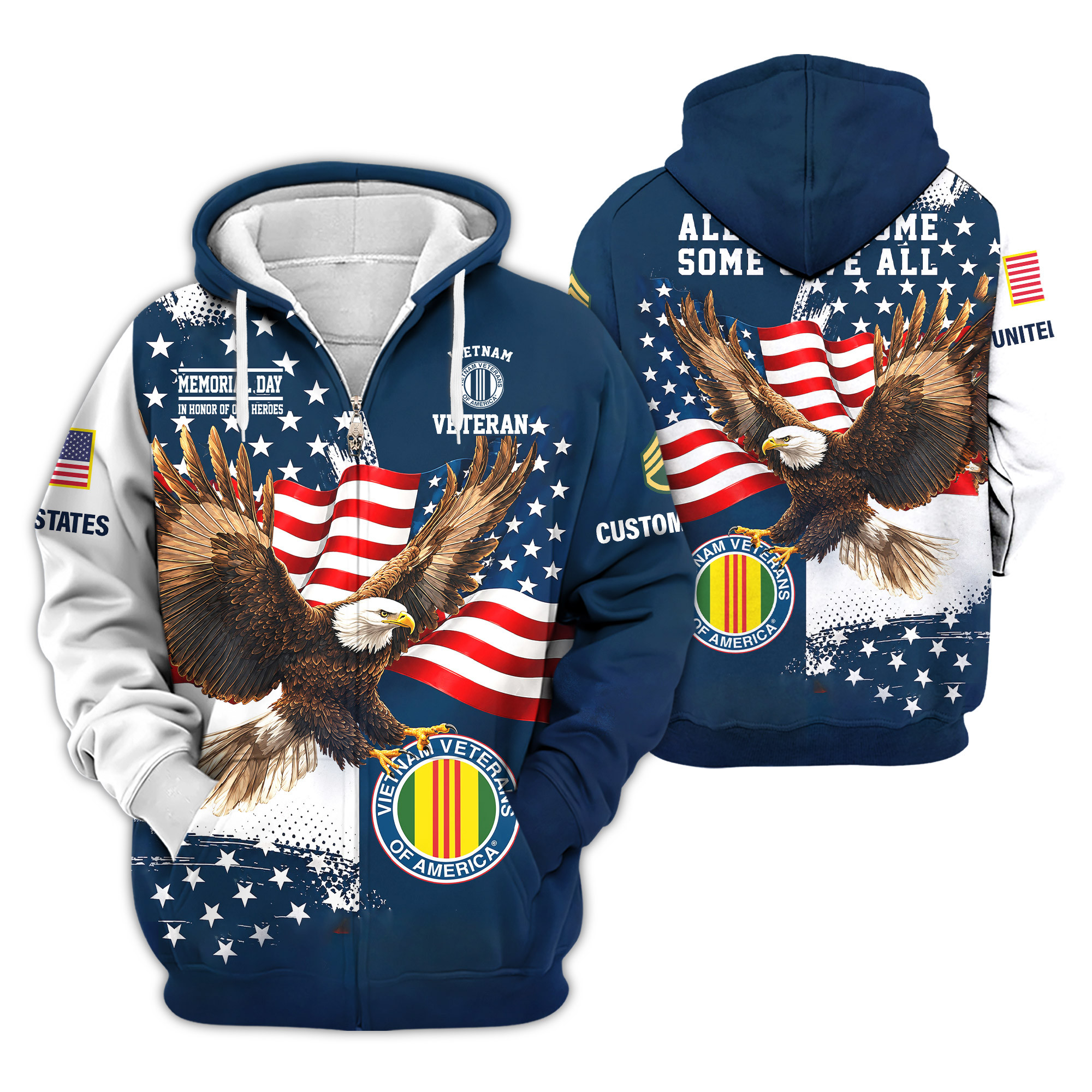 Premium Custom Vietnam Veteran Zip Up Hoodie VPVC609366, Gifts For Vietnam Veteran, Gifts For Veterans Day