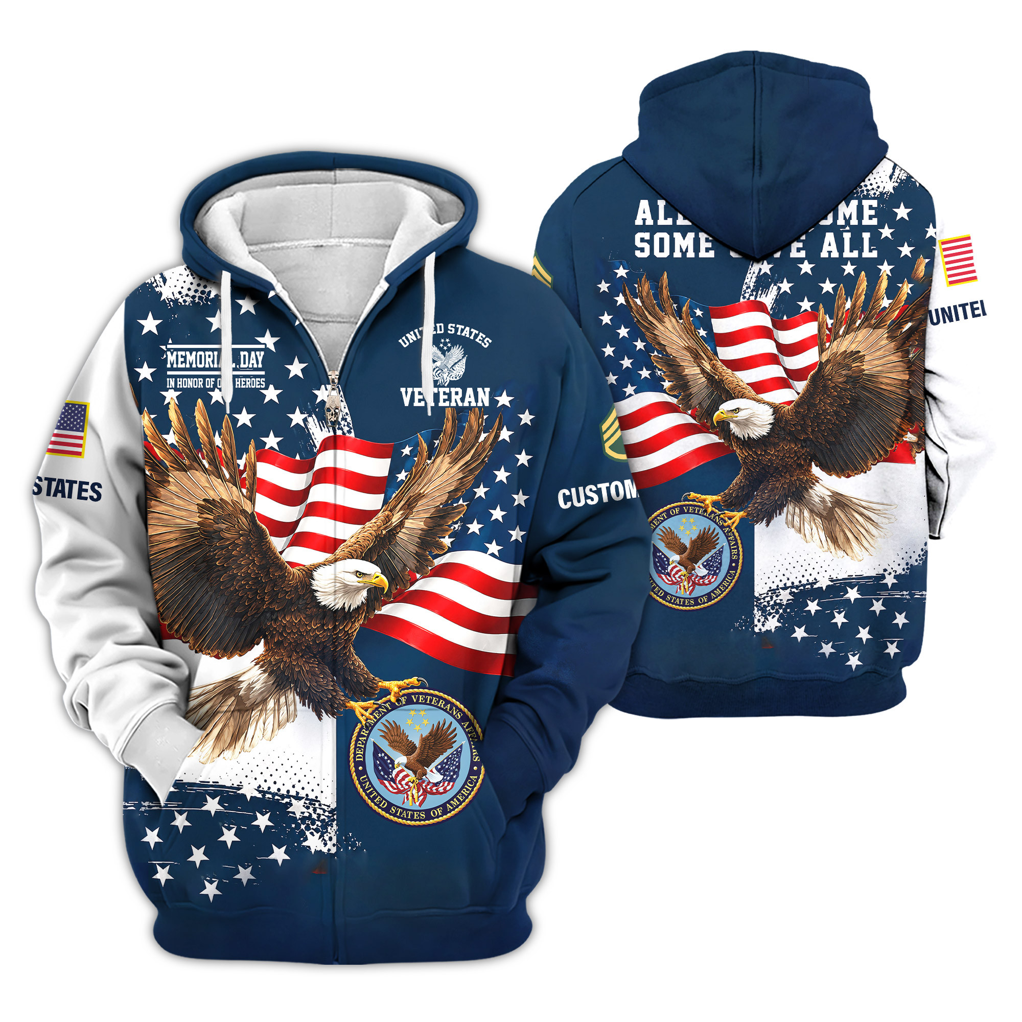 Premium Custom US Veteran Zip Up Hoodie VPVC609367, Gifts For US Veteran, Gifts For Veterans Day