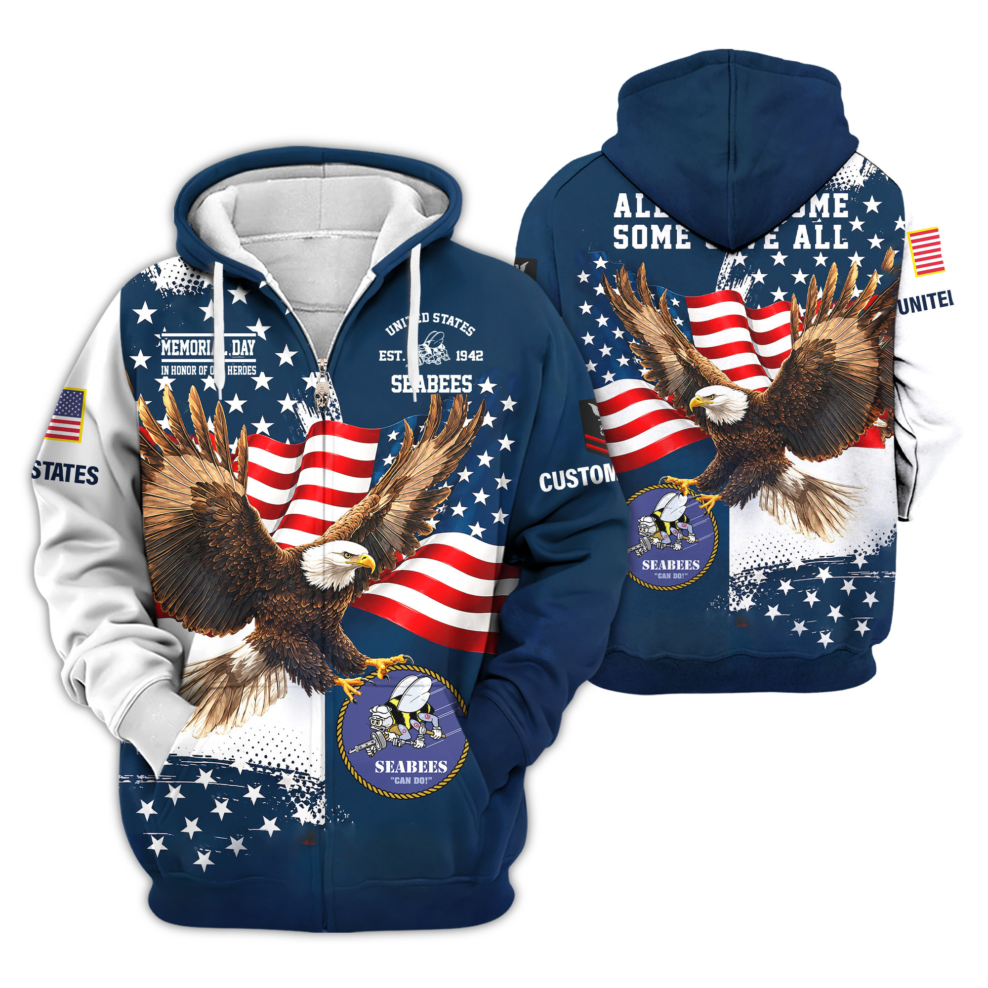 Premium Custom US Seabees Zip Up Hoodie VPVC609369, Gifts For Seabees Veteran, Gifts For Veterans Day
