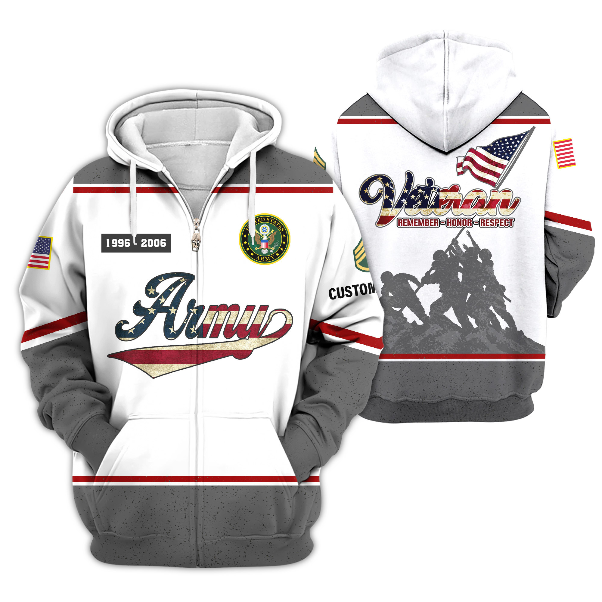 Premium Custom US Army Zip Up Hoodie VPVC609371, Gifts For Army Veteran, Gifts For Veterans Day