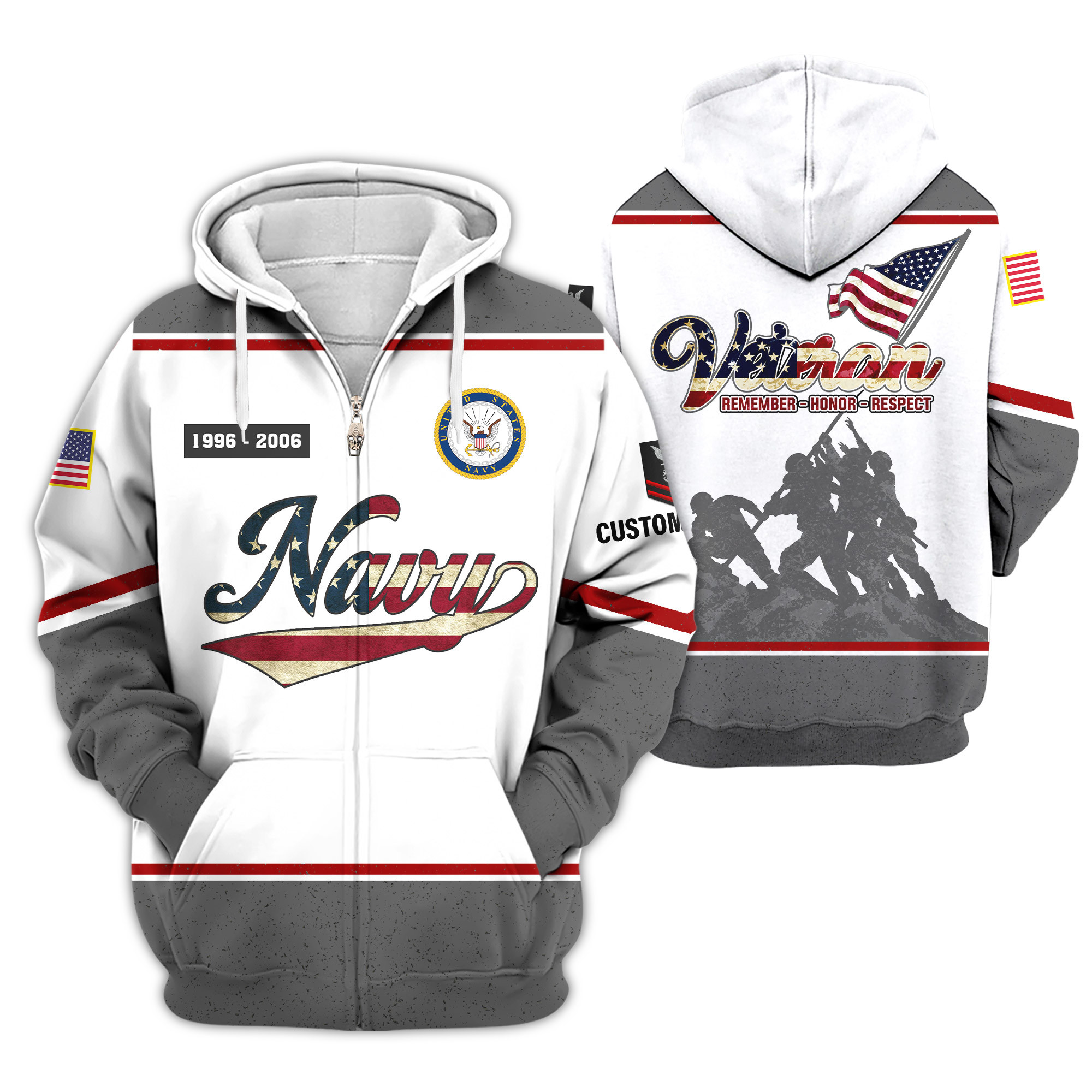 Premium Custom US Navy Zip Up Hoodie VPVC609372, Gifts For Navy Veteran, Gifts For Veterans Day