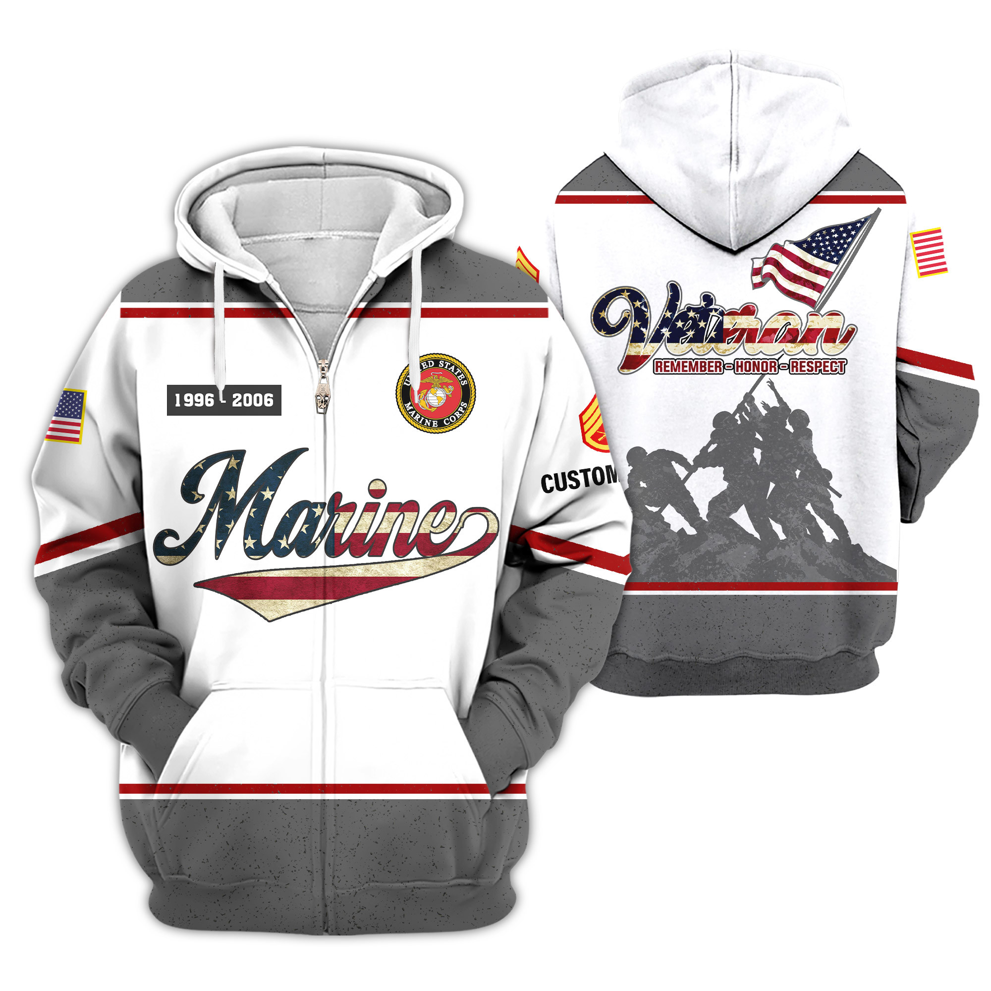 Premium Custom USMC Zip Up Hoodie VPVC609373, Gifts For Marine Veteran, Gifts For Veterans Day