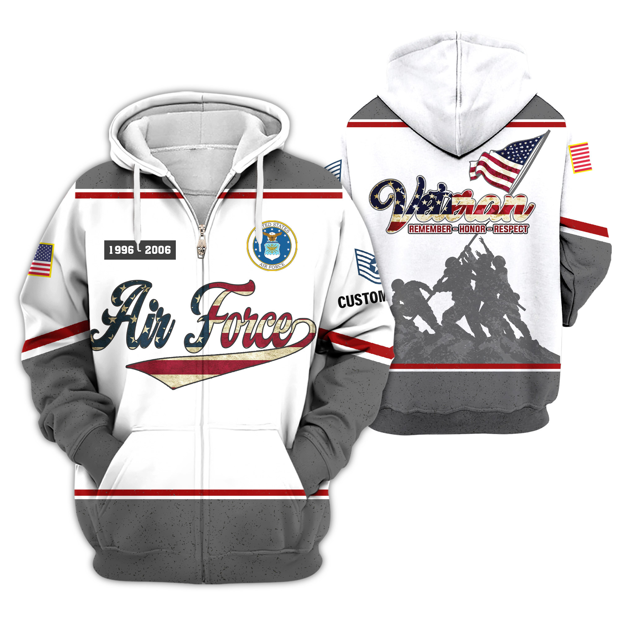 Premium Custom USAF Zip Up Hoodie VPVC609374, Gifts For Air Force Veteran, Gifts For Veterans Day