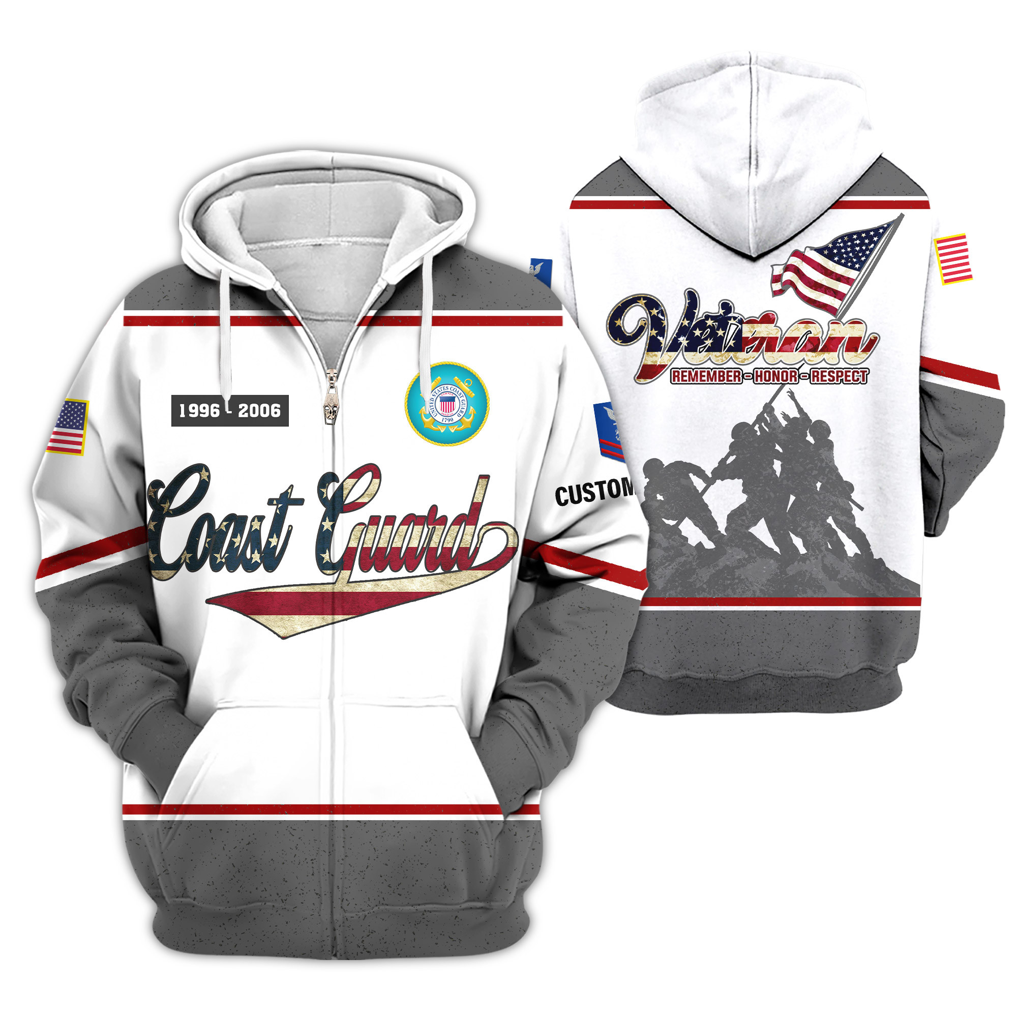 Premium Custom USCG Zip Up Hoodie VPVC609375, Gifts For Coast Guard Veteran, Gifts For Veterans Day