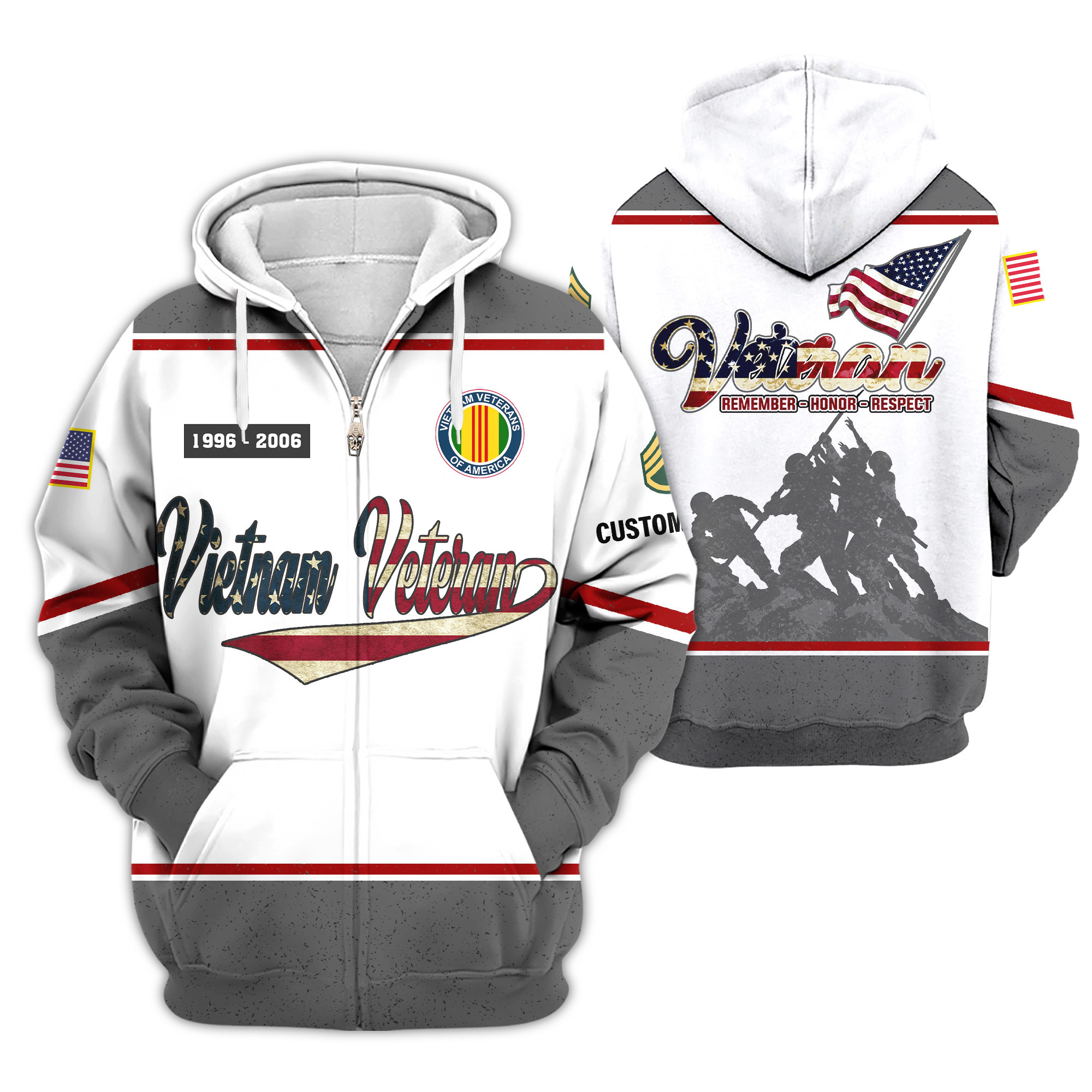 Premium Custom Vietnam Veteran Zip Up Hoodie VPVC609376, Gifts For Vietnam Veteran, Gifts For Veterans Day