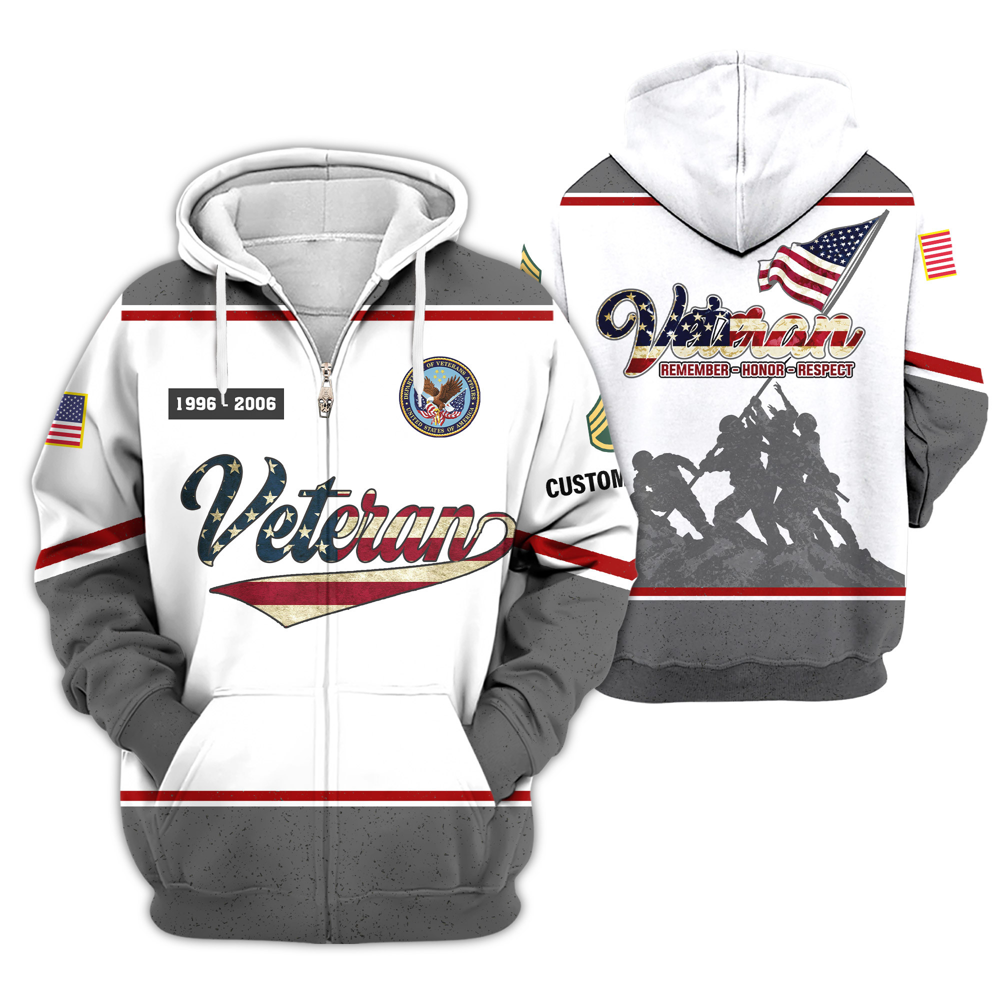 Premium Custom US Veteran Zip Up Hoodie VPVC609377, Gifts For US Veteran, Gifts For Veterans Day